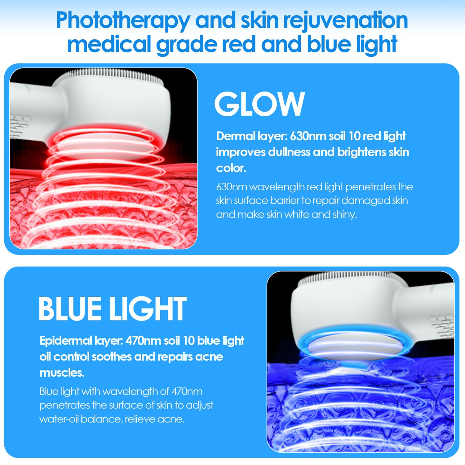 Silicone Facial Cleanser,Red and Blue Light Vibration Facial Cleanser, Hot and Cold Compress Electric Massage Beauty Device