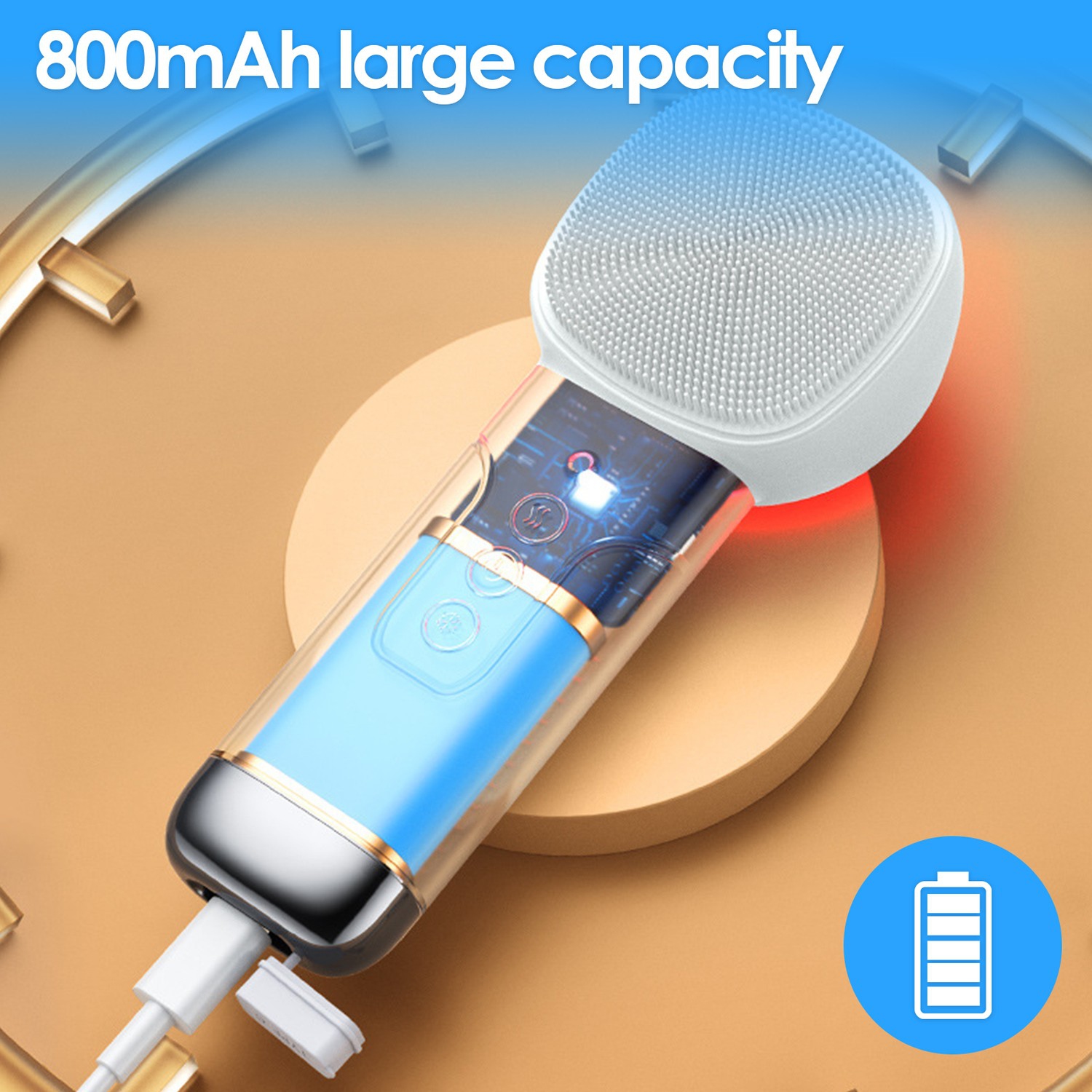 Silicone Facial Cleanser,Red and Blue Light Vibration Facial Cleanser, Hot and Cold Compress Electric Massage Beauty Device