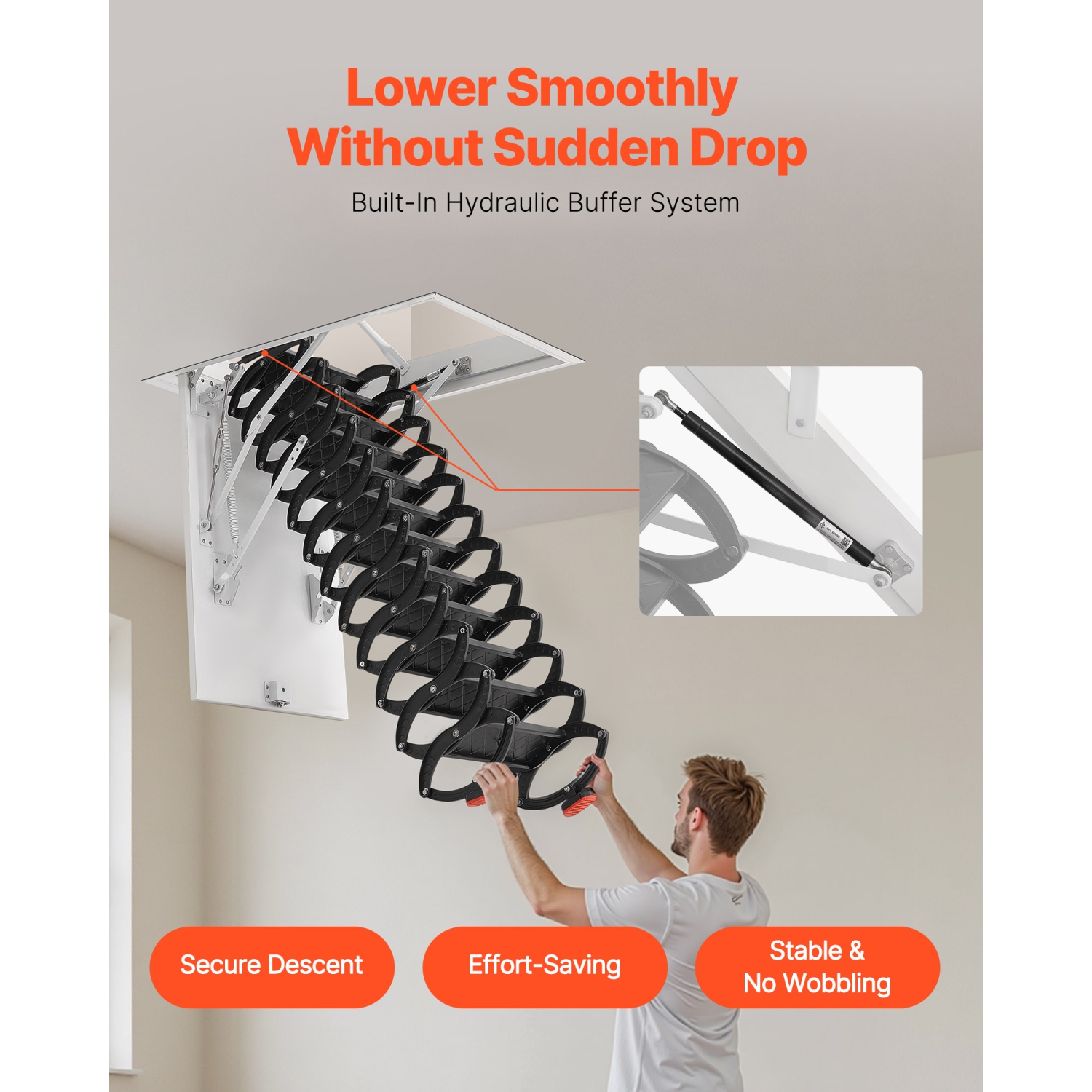 VEVOR 660LBS/299.4KG Capacity Attic Ladder, Fits 8.5 to 9.4 ft Ceiling Height and 39.4 x 27.5 inch Opening Size, Alloy Steel Pull-Down Retractable