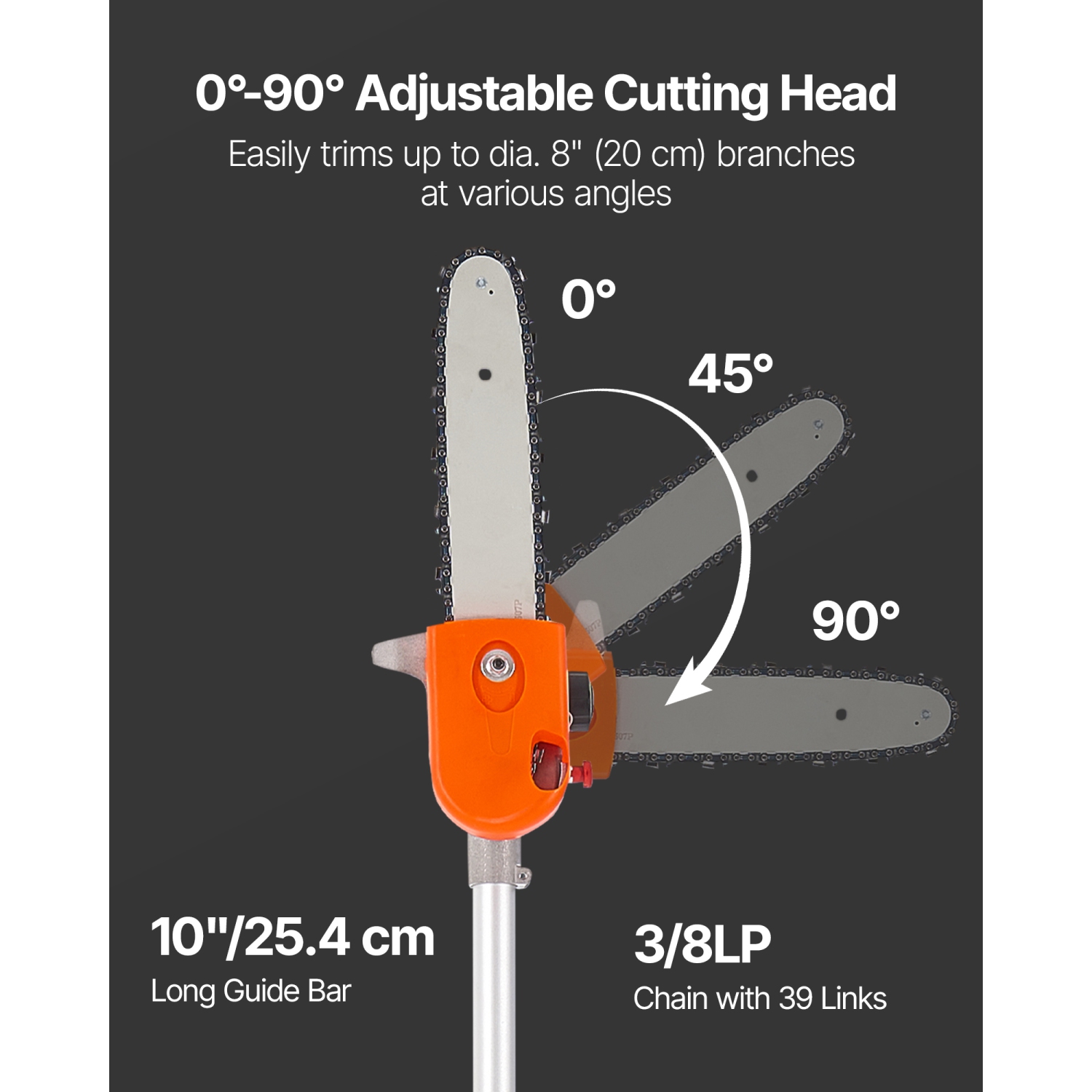 VEVOR 43CC Gas Pole Saw, 2 Stroke Gas Powered Pole Saws with 10 in Cutting Bar, Cordless Tree Trimmer with Rotatable Head, 6.9 to 11.8 ft Extendable,