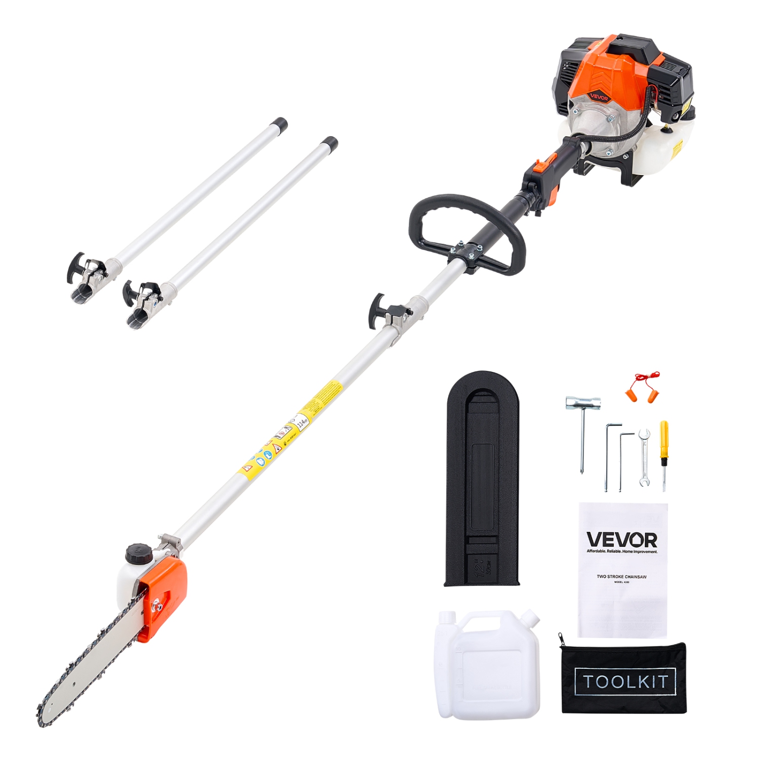 VEVOR 43CC Gas Pole Saw, 2 Stroke Gas Powered Pole Saws with 10 in Cutting Bar, Cordless Tree Trimmer with 30 fl.oz Fuel Tank, 6.8 to 11.7 ft
