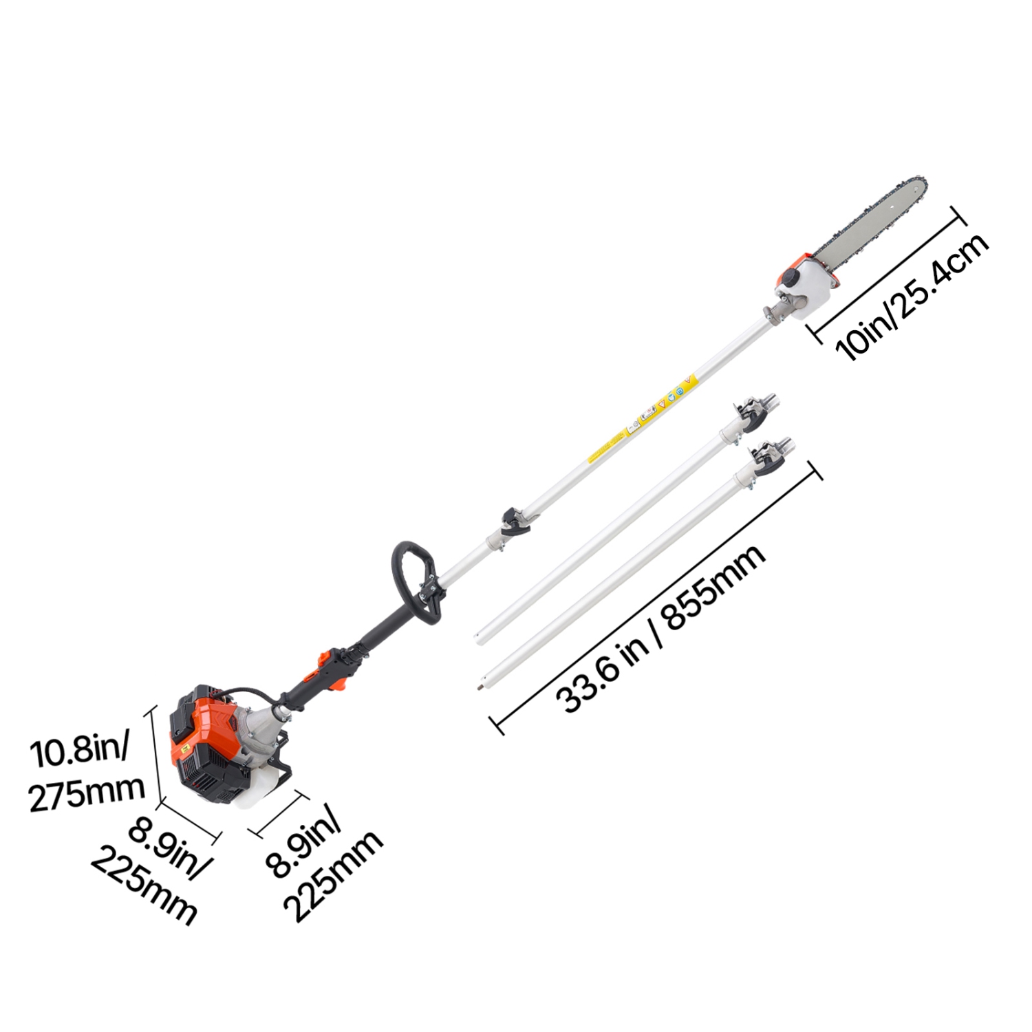 VEVOR 43CC Gas Pole Saw, 2 Stroke Gas Powered Pole Saws with 10 in Cutting Bar, Cordless Tree Trimmer with 30 fl.oz Fuel Tank, 6.8 to 11.7 ft