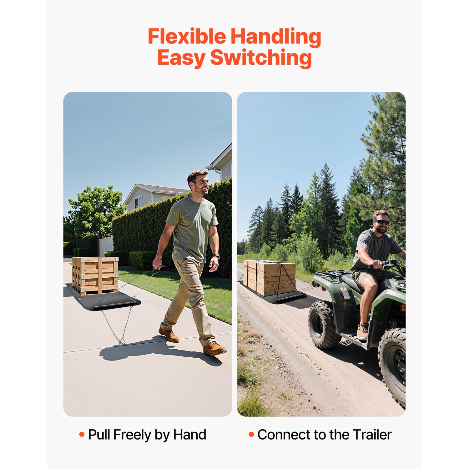 Traîneau de 90 x 46&nbsp;po VEVOR, traîneau utilitaire robuste 1500&nbsp;lb, planeur en PEHD avec cordes et câbles de traction, transpalette de jeu à