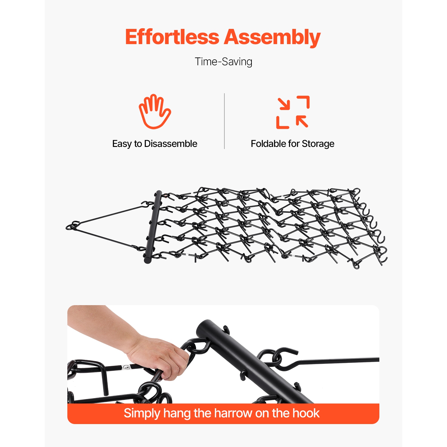 VEVOR 4 x 4 ft Drag Harrow, Durable Chain Harrow with 69 Sharp Teeth, Suitable for ATV UTV Tractor, Ideal for Soil Preparation, Seeding, and Yard