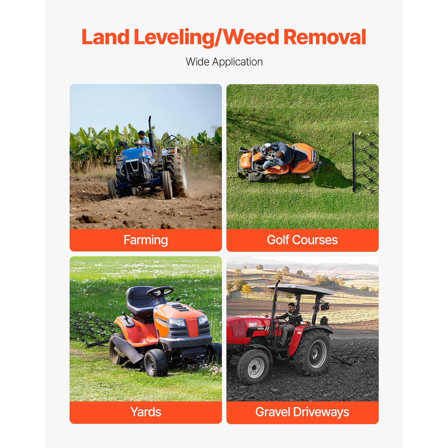 VEVOR 4 x 4 ft Drag Harrow, Durable Chain Harrow with 69 Sharp Teeth, Suitable for ATV UTV Tractor, Ideal for Soil Preparation, Seeding, and Yard