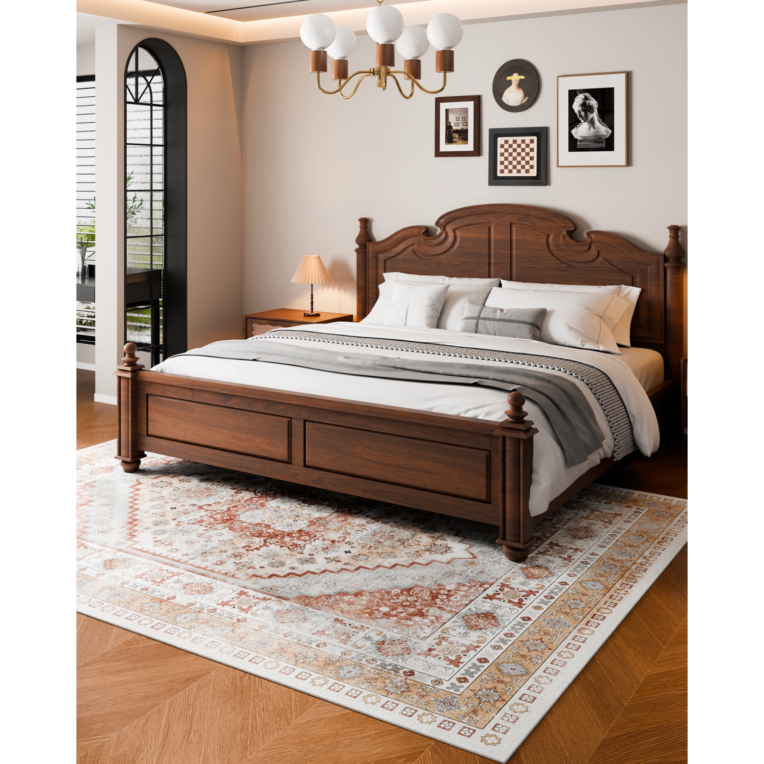 VEVOR 8 x 10 ft Area Rug, Large Washable Rug, Non-Slip and Tear-Resistant Soft Carpet, Pet & Child Friendly Vintage Area Rugs, Indoor Mat for