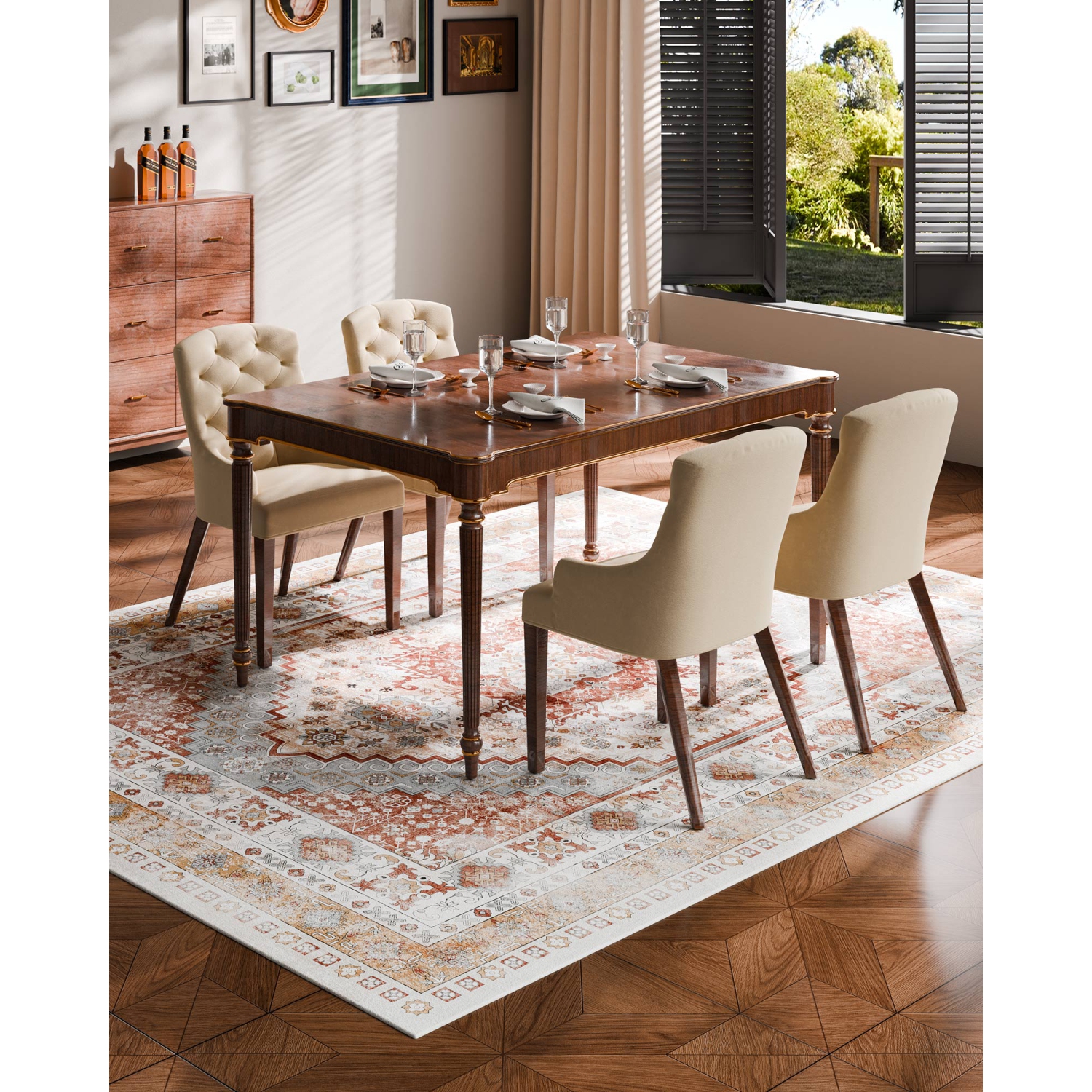 VEVOR 8 x 10 ft Area Rug, Large Washable Rug, Non-Slip and Tear-Resistant Soft Carpet, Pet & Child Friendly Vintage Area Rugs, Indoor Mat for