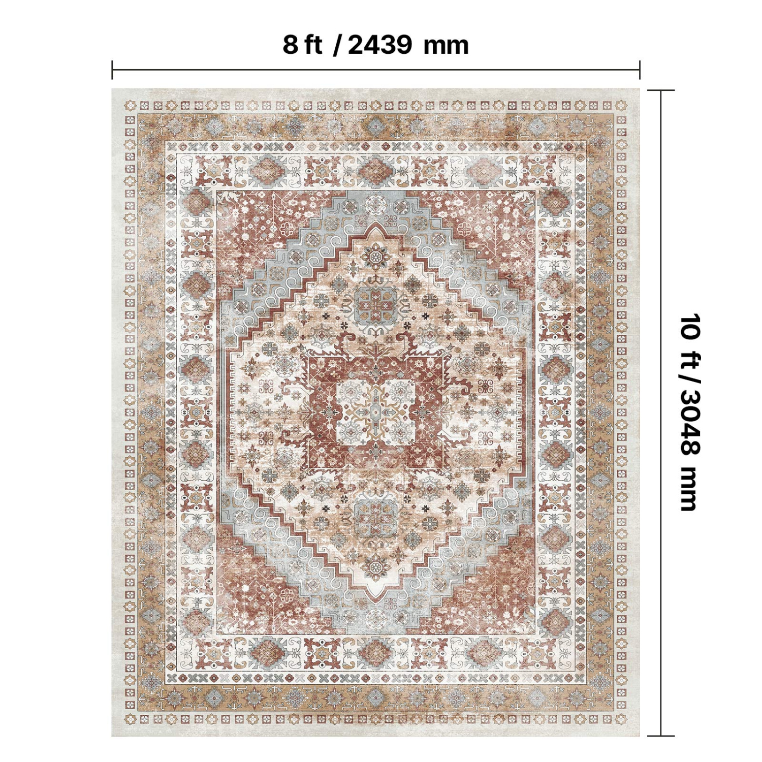 VEVOR 8 x 10 ft Area Rug, Large Washable Rug, Non-Slip and Tear-Resistant Soft Carpet, Pet & Child Friendly Vintage Area Rugs, Indoor Mat for