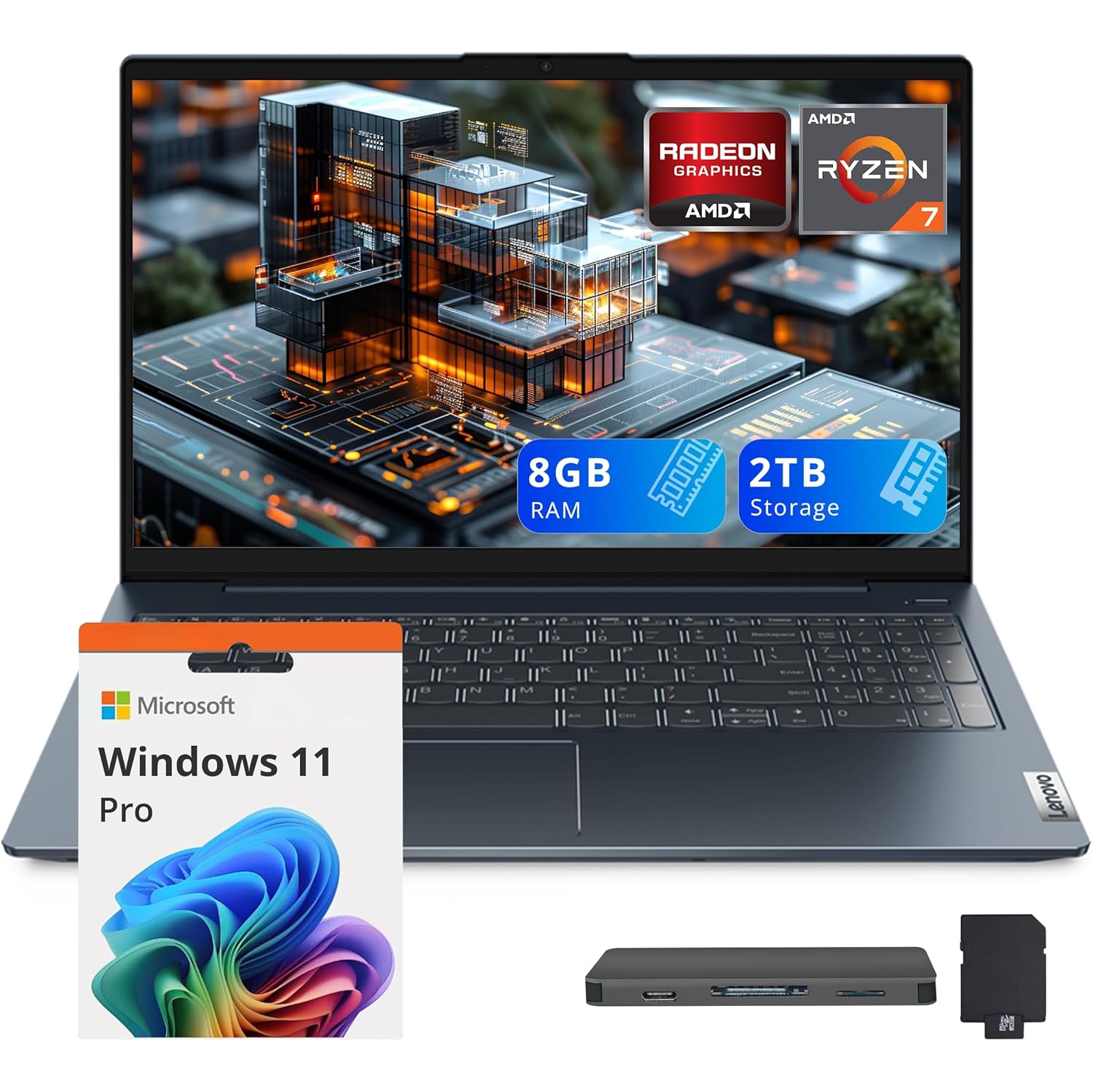 Lenovo IdeaPad 5 15.6 FHD Laptop, AMD Ryzen 7 5825U, 2TB Storage(1TB SSD + 1TB Docking Station Set),8GB DDR4 RAM, AMD Radeon Graphics, Backlit