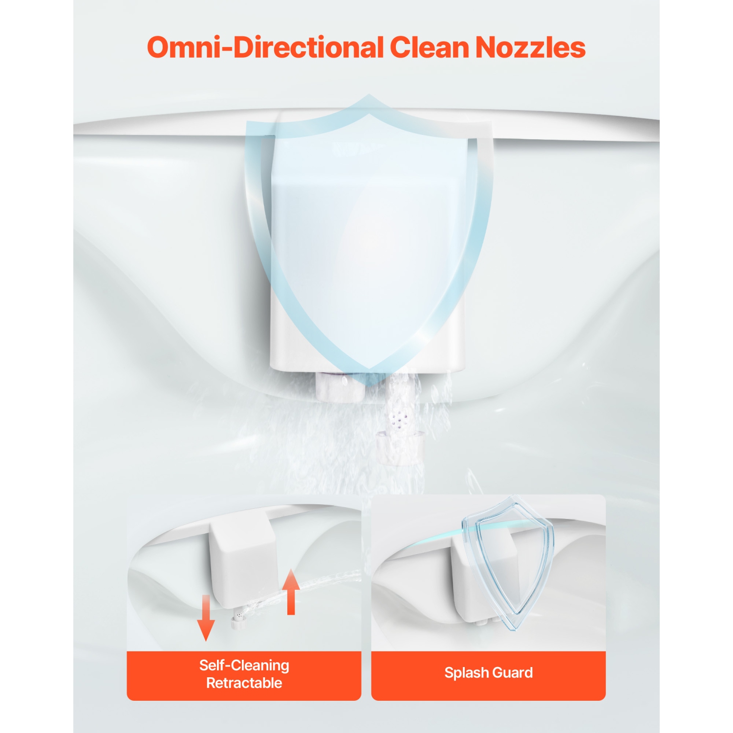 Accessoire de bidet VEVOR pour toilette, accessoire de siège de toilette bidet autonettoyant - deux buses rétractables, pression d'eau réglable,