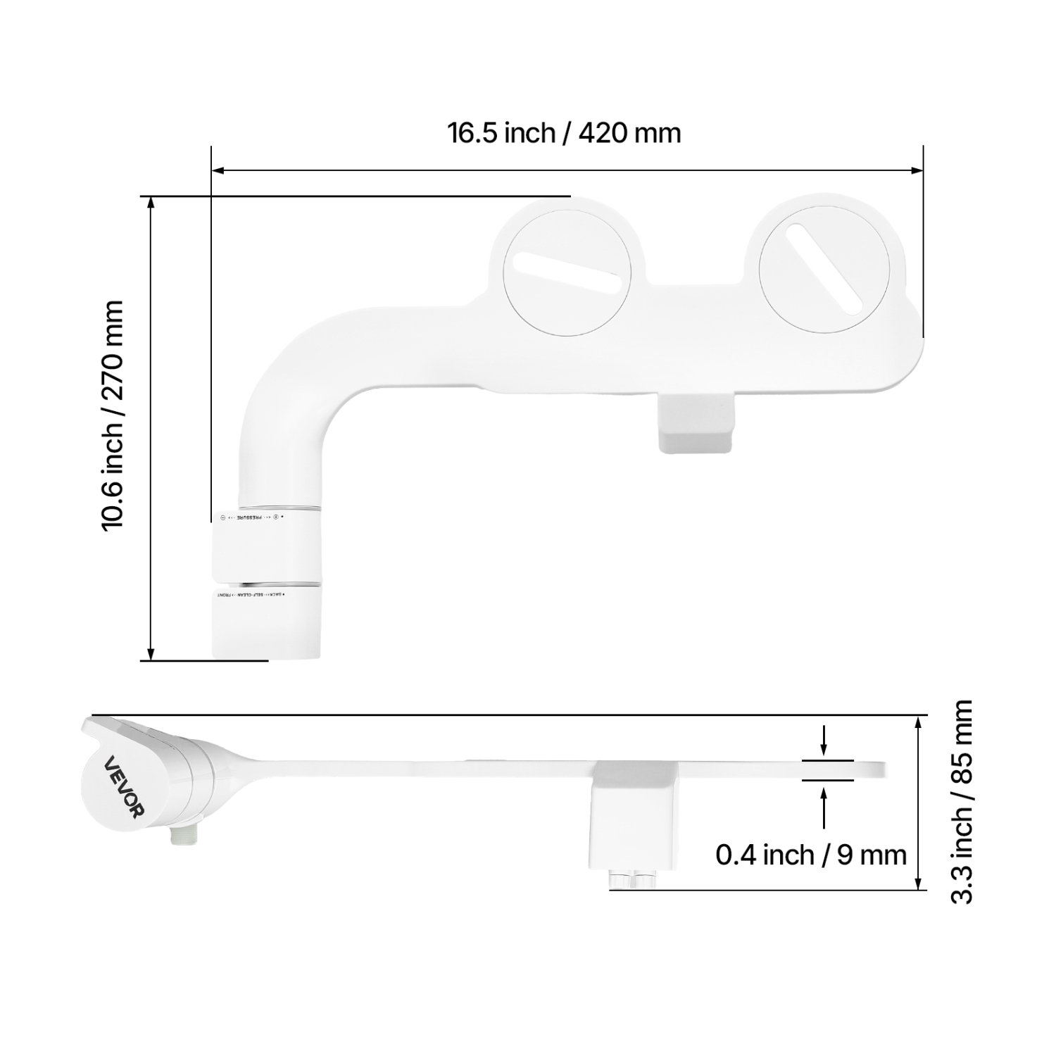 Accessoire de bidet VEVOR pour toilette, accessoire de siège de toilette bidet autonettoyant - deux buses rétractables, pression d'eau réglable,