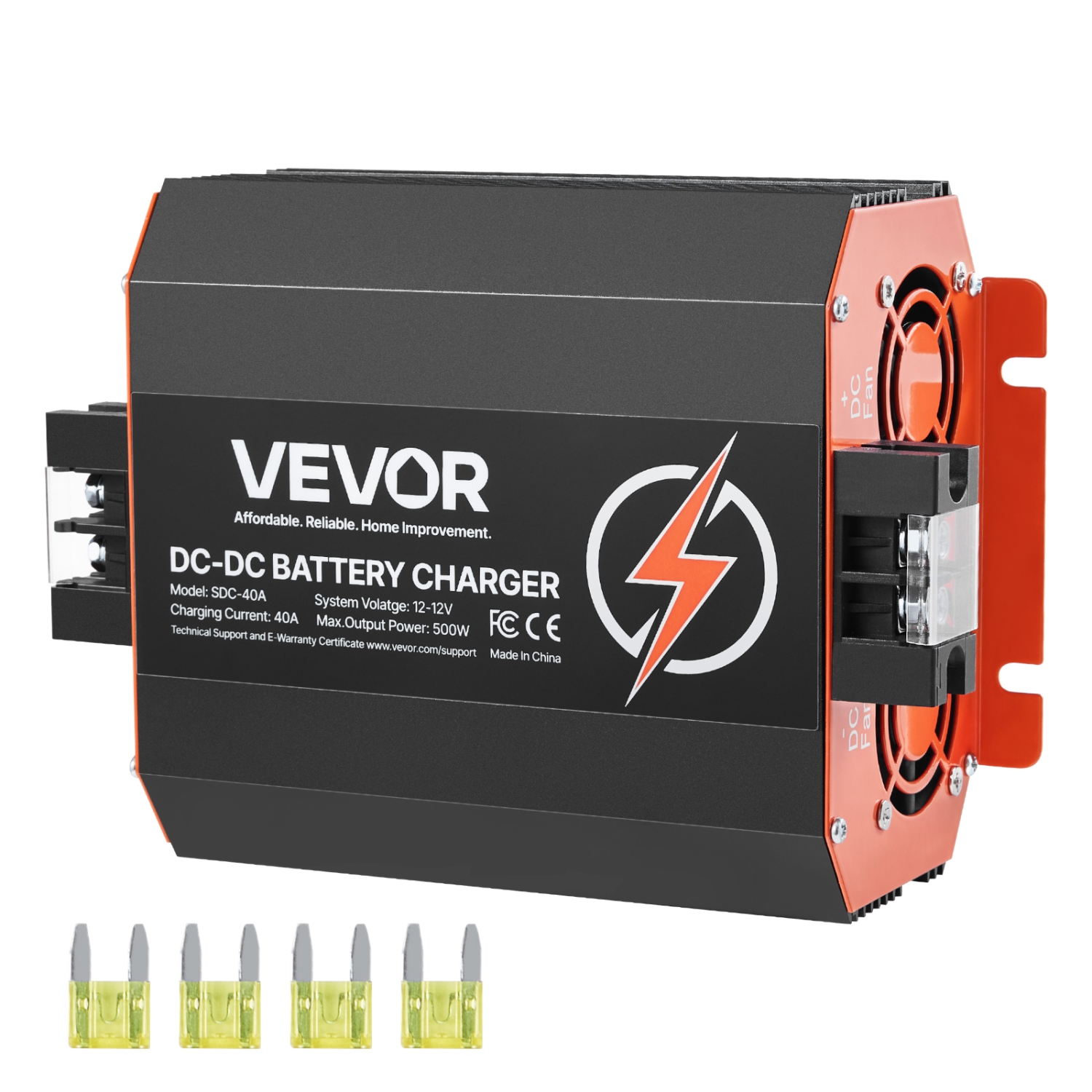 VEVOR 12V 40A DC to DC Battery Charger, 500W, On-Board Battery Charger for Lead-Acid, Lithium, AGM, GEL, and Flooded Batteries, Smart Multi-Stage