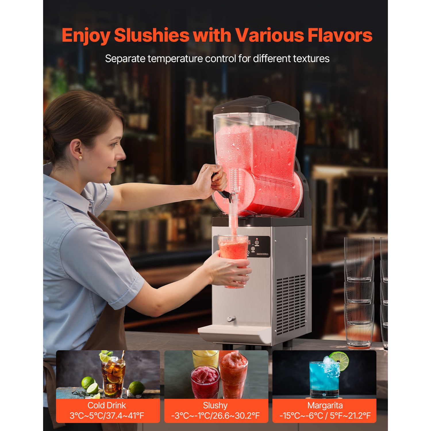 VEVOR 12L Commercial Slushy Machine, Single Tank Frozen Drink Machine, 48 Cups Stainless Steel Margarita Smoothie Frozen Drink Maker, Slushie Maker