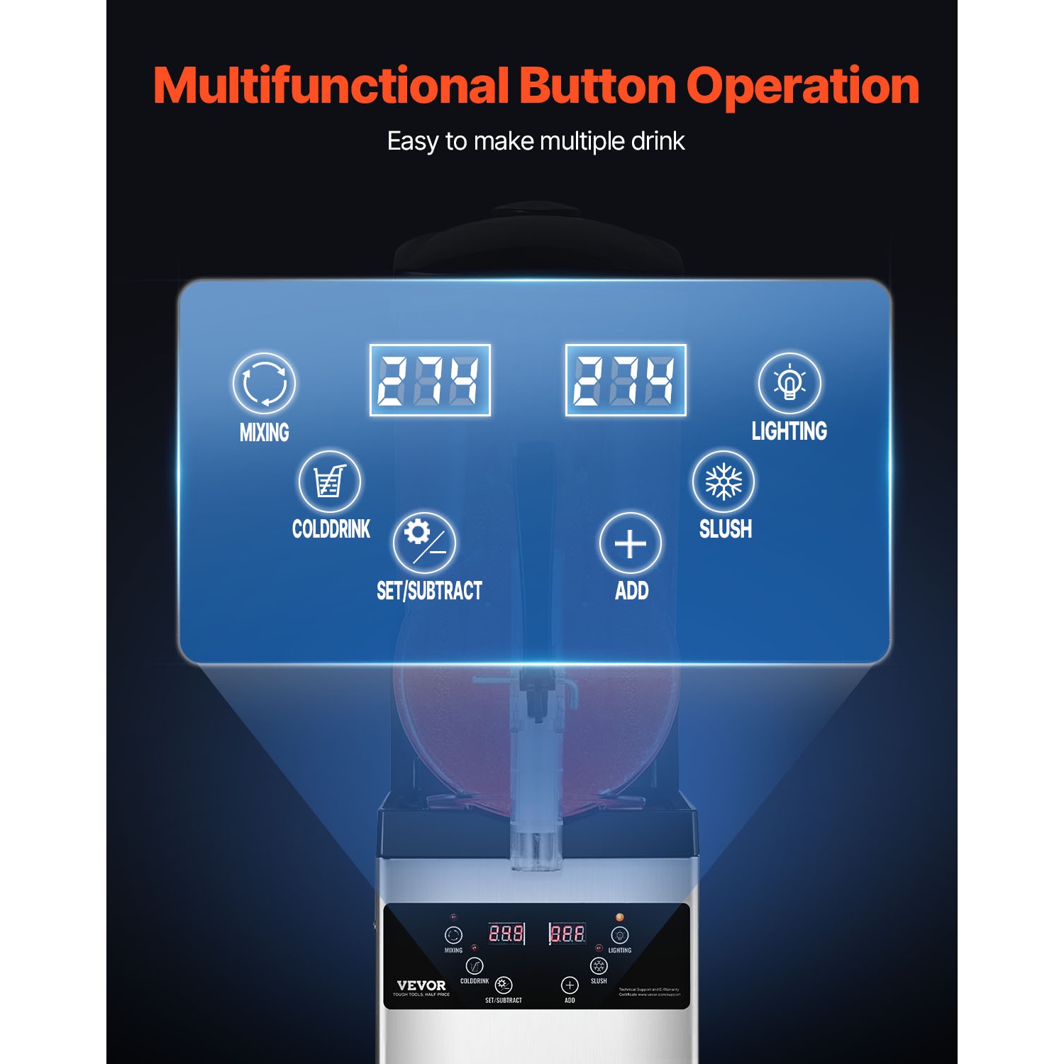 VEVOR 12L Commercial Slushy Machine, Single Tank Frozen Drink Machine, 48 Cups Stainless Steel Margarita Smoothie Frozen Drink Maker, Slushie Maker