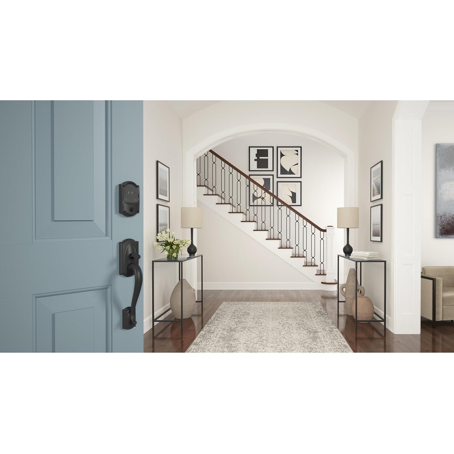 Serrure intelligente à pêne dormant Wi-Fi Encode Plus de Schlage avec clé Apple Home, serrure d'entrée sans clé avec garniture Camelot en noir mat