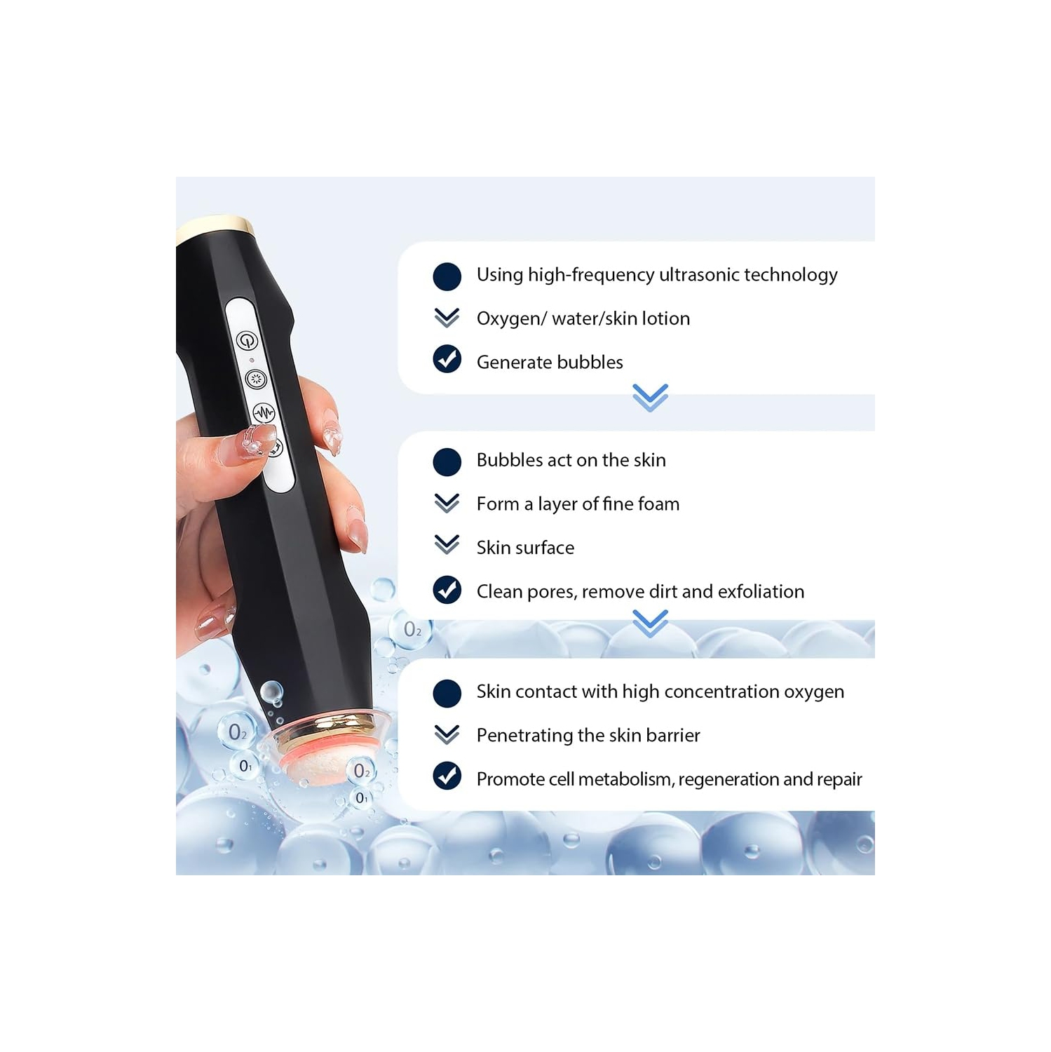Wireless Beauty Bubble Pen Face & Neck Massager,Oxygen Bubble Pen for Facial Spa,Handheld Skin Care Tool for Deep Facial Cleansing Firming Lifting