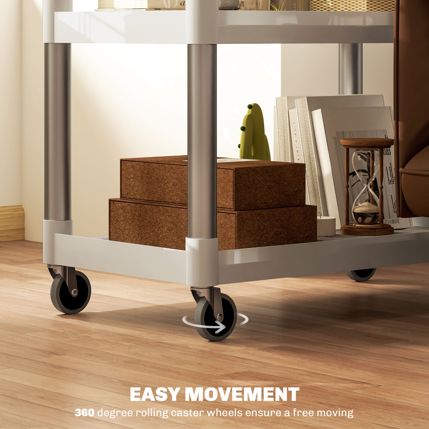 HOMCOM 3-Tier Utility Cart on Wheels, Rolling Kitchen Cart with Handles for Living Room, Bathroom, Silver and White