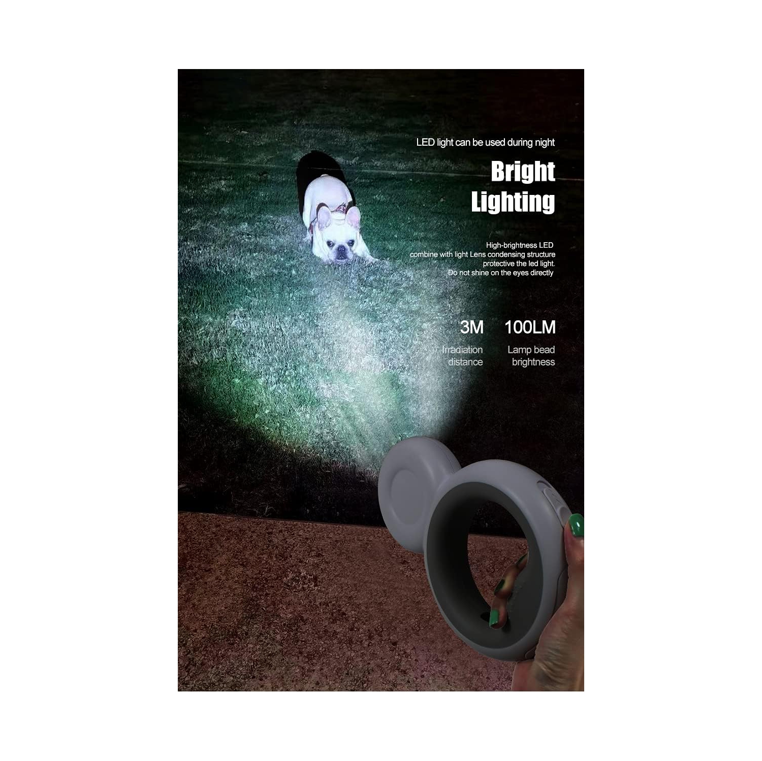 Multifunctional Automatic Retractable Dog Leash - 3M, LED Light, Poop Bag Holder, Non-Slip Handle, USB Rechargeable, 360° Tangle-Free Design,