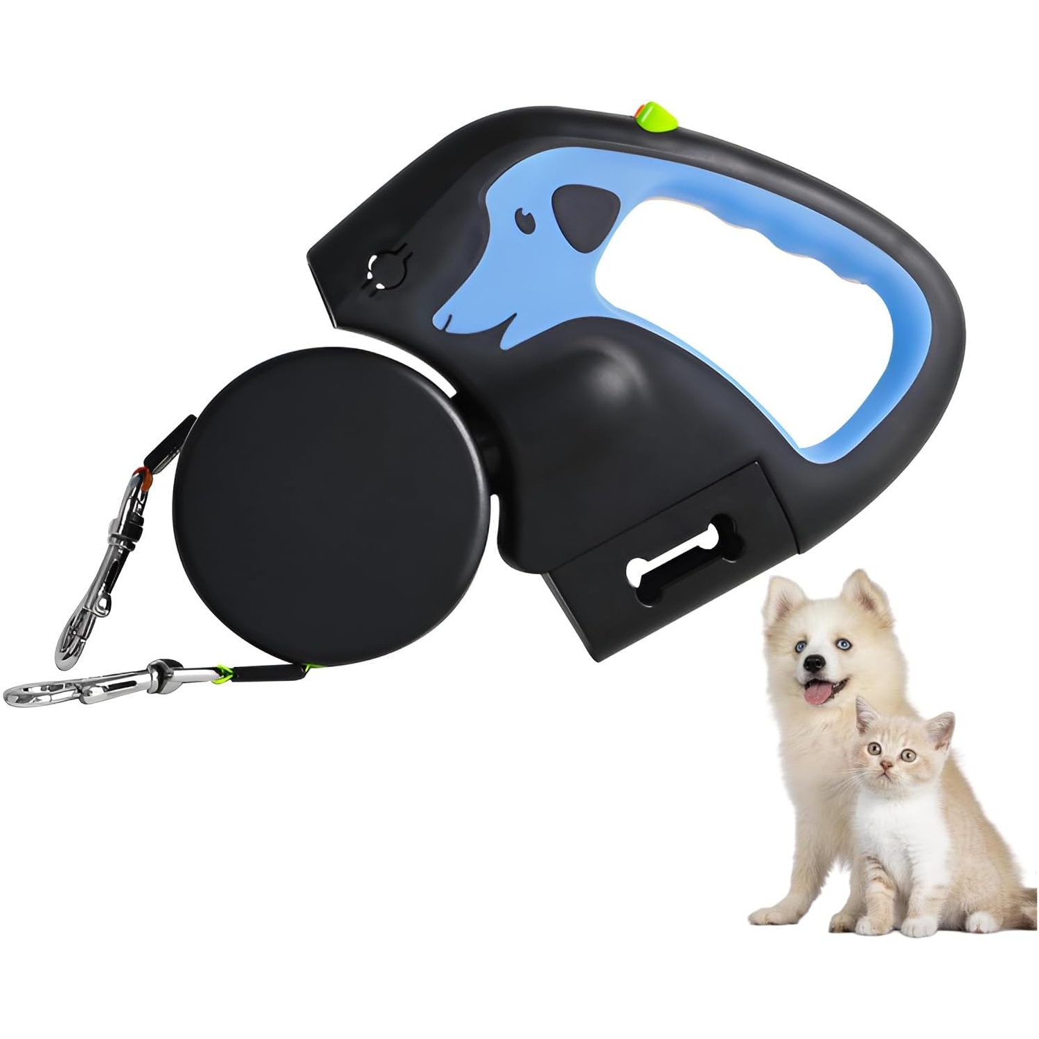 Laisse rétractable double pour chiens 3&nbsp;M, légère intégrée LED, courroie en nylon robuste, 30&nbsp;kg poignée ergonomique et modèle compact