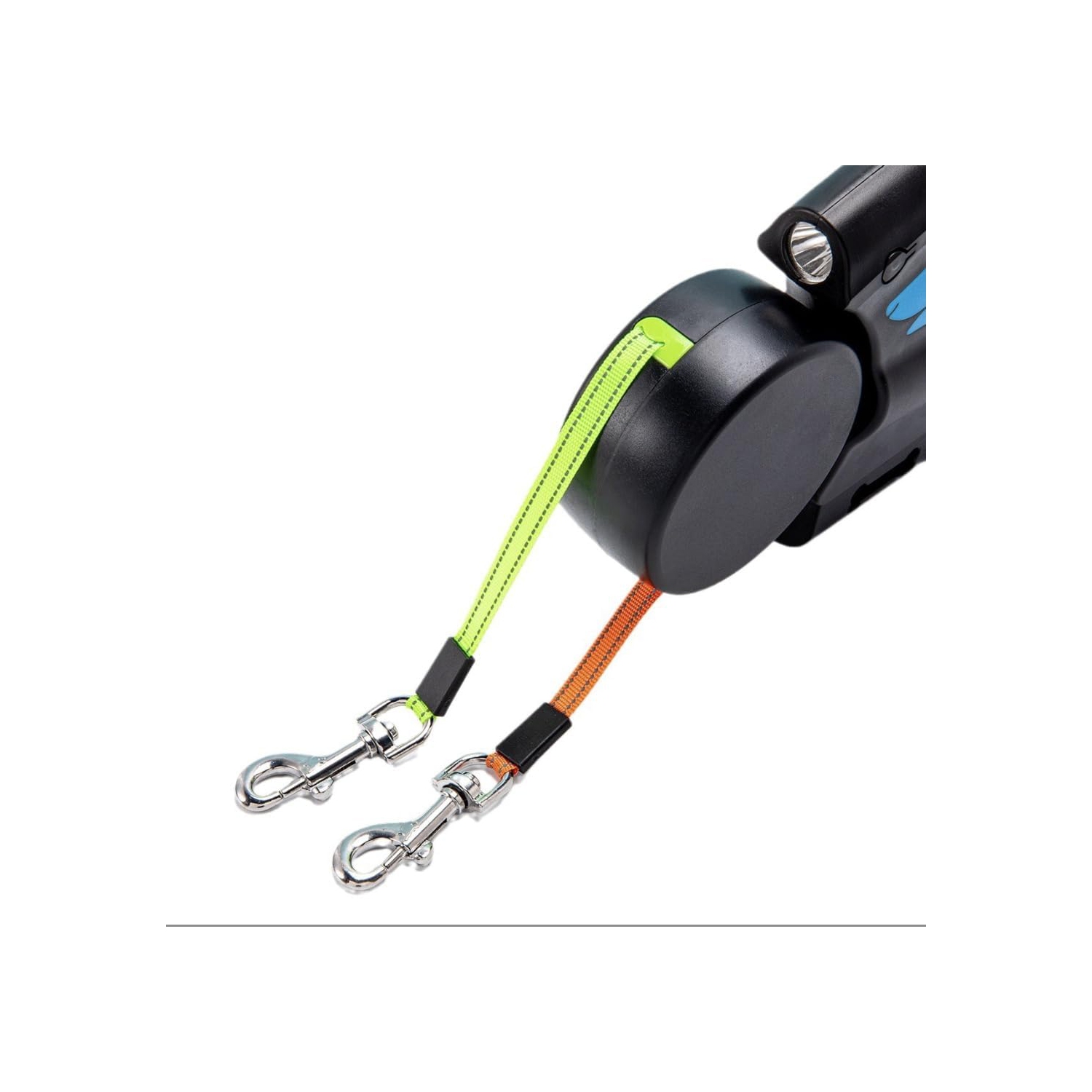 Laisse rétractable double pour chiens 3 M, légère intégrée LED, courroie en nylon robuste, 30 kg poignée ergonomique et modèle compact
