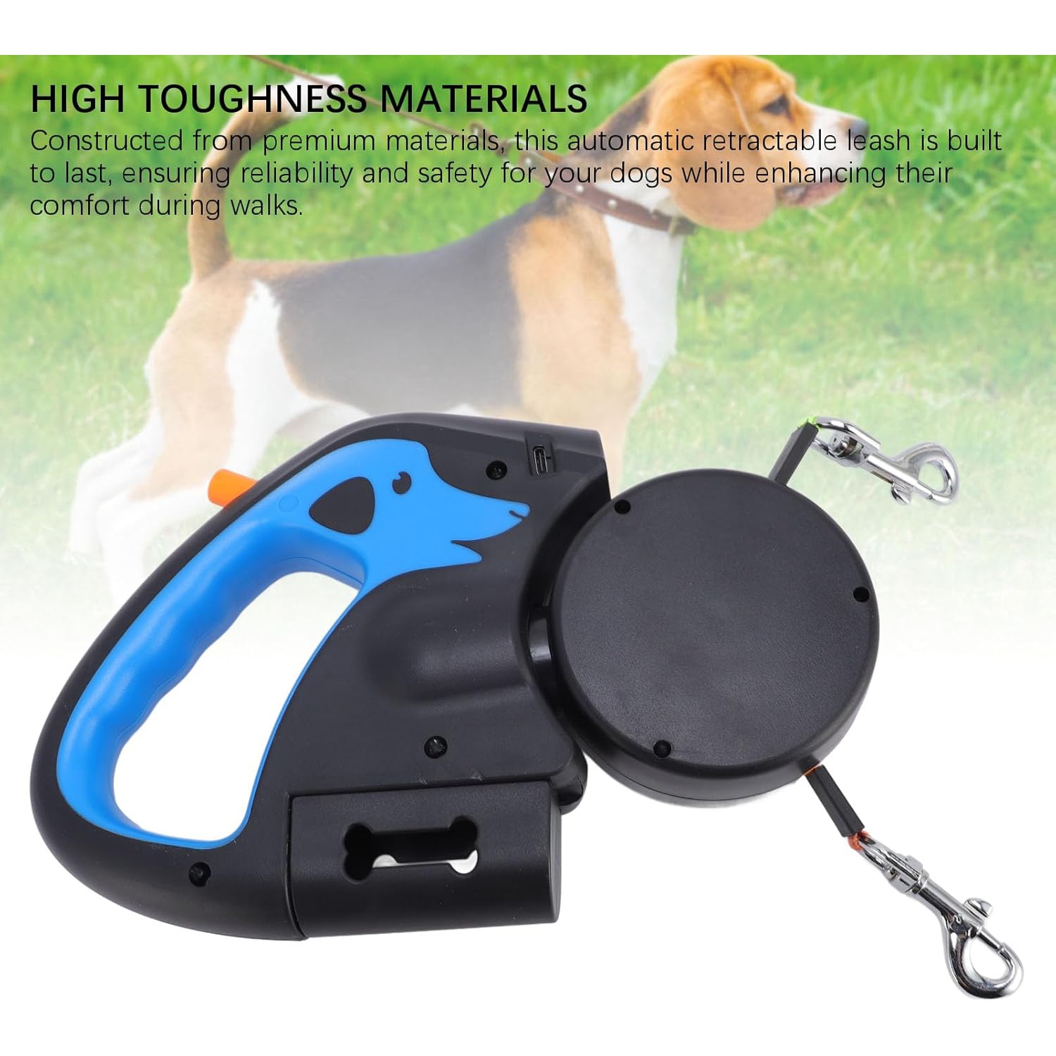 Laisse rétractable double pour chiens 3 M, légère intégrée LED, courroie en nylon robuste, 30 kg poignée ergonomique et modèle compact