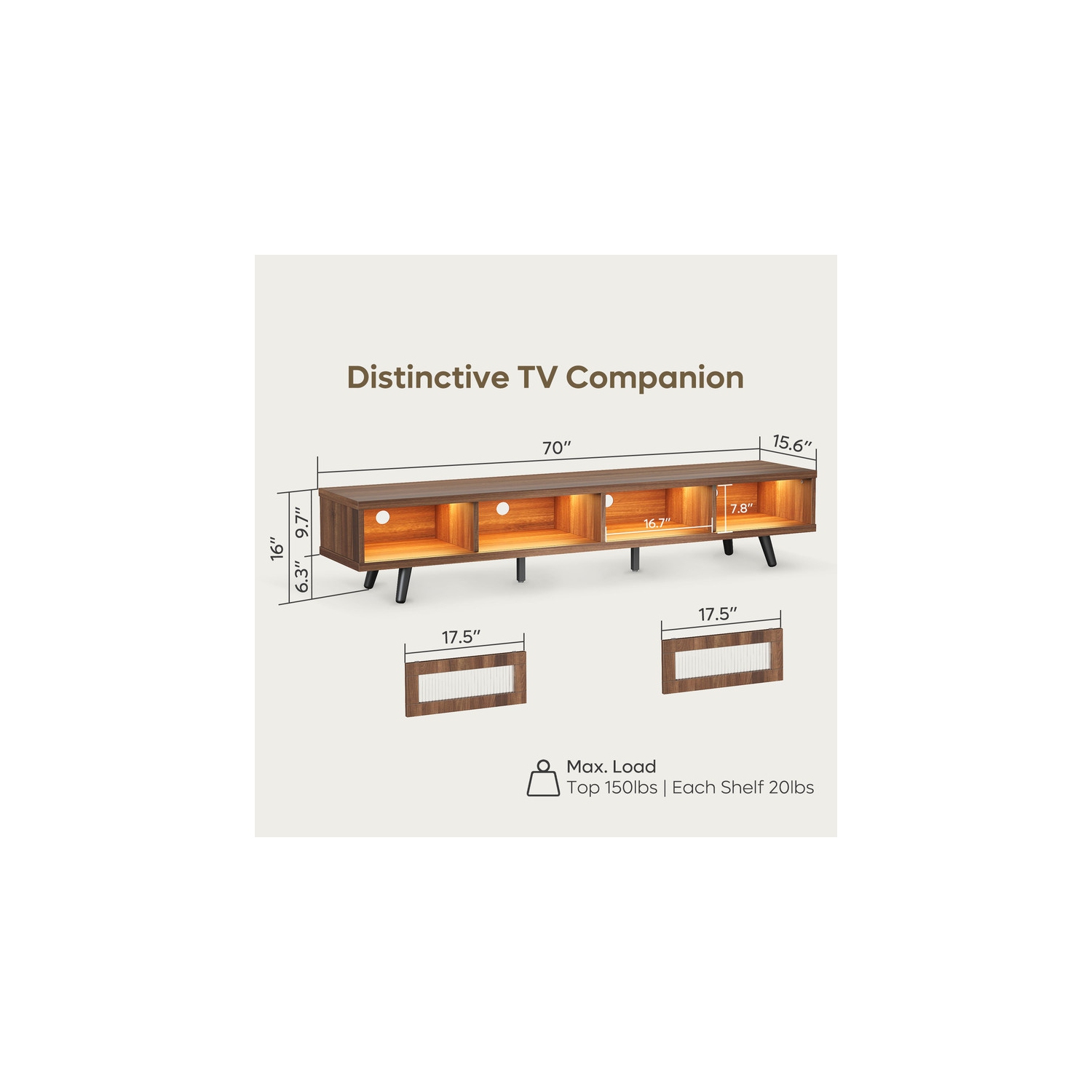 Bestier – Meuble pour téléviseur moderne de 70&nbsp;po, console multimédia LED avec système d'organisation des câbles