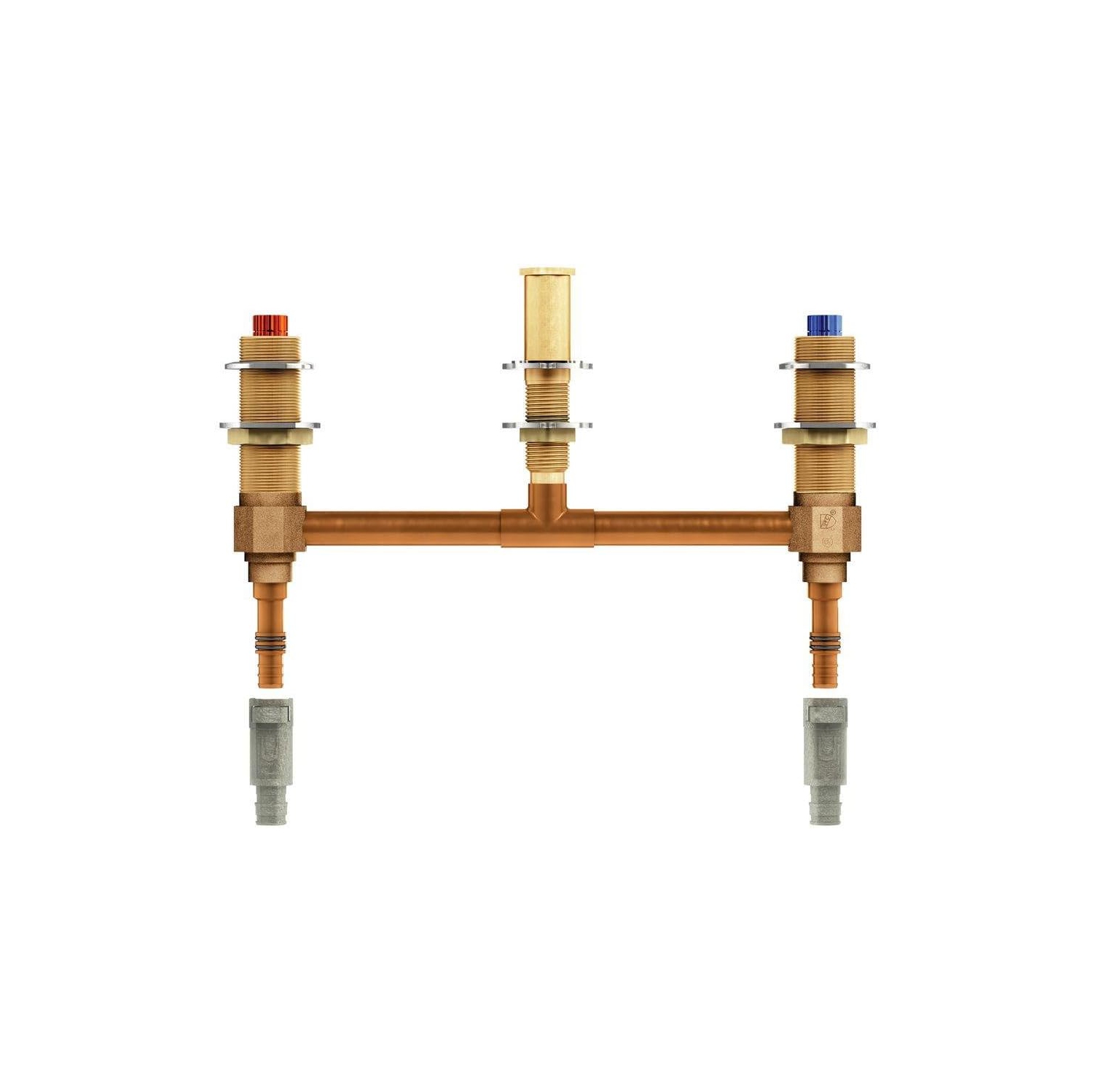 Soupape à cuve romaine à deux poignées 4798&nbsp;M-Pact de Moen avec centres de 10&nbsp;po, PEX 1/2-po et adaptateurs PEX à expansion à froid 1/2-po