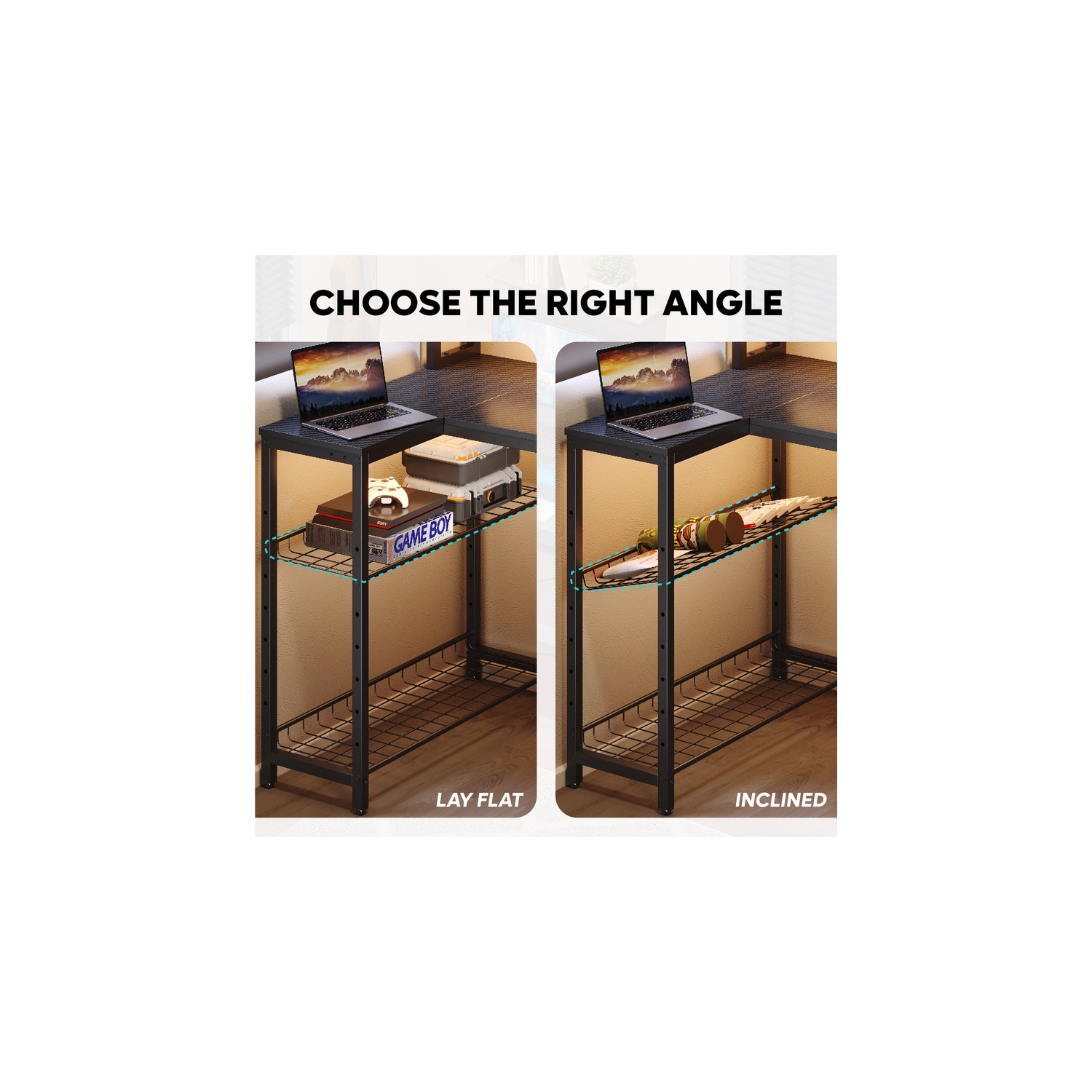 Bestier – Bureau de jeu LED de 71,5 po de largeur avec prise d'alimentation, bureau d'ordinateur en L avec support pour moniteur