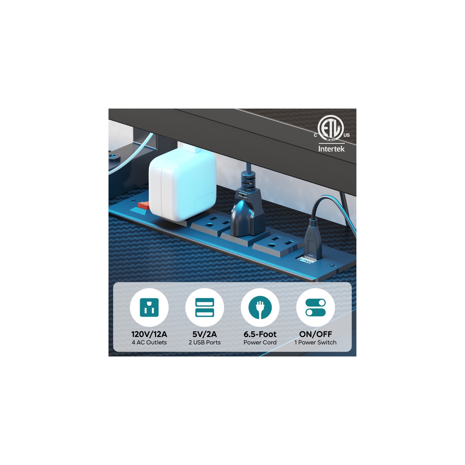 Bestier – Bureau de jeu LED de 71,5 po de largeur avec prise d'alimentation, bureau d'ordinateur en L avec support pour moniteur