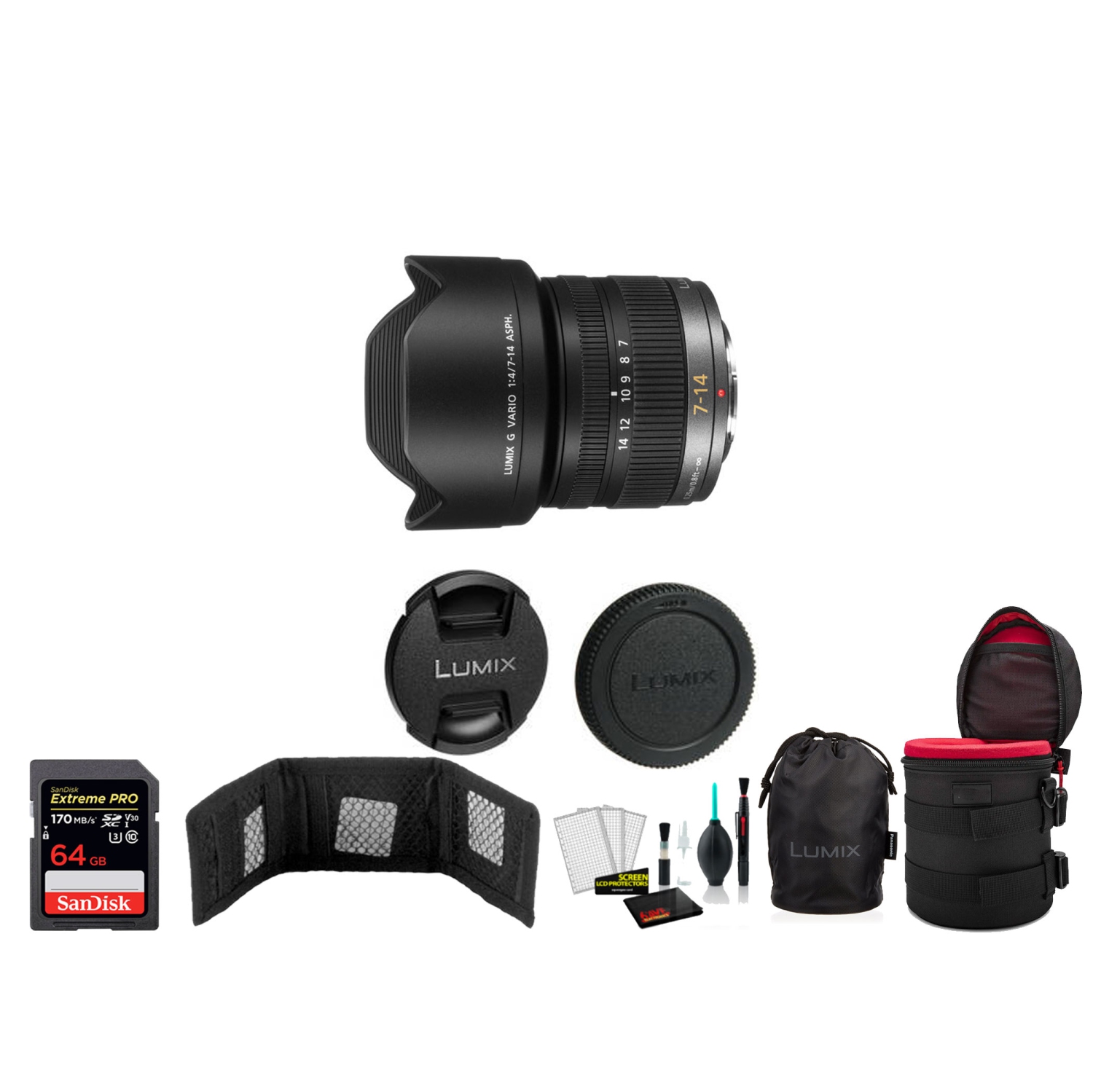 Lumix G Vario 7-14&nbsp;mm f/4 ASPH de Panasonic Objectif avec carte mémoire