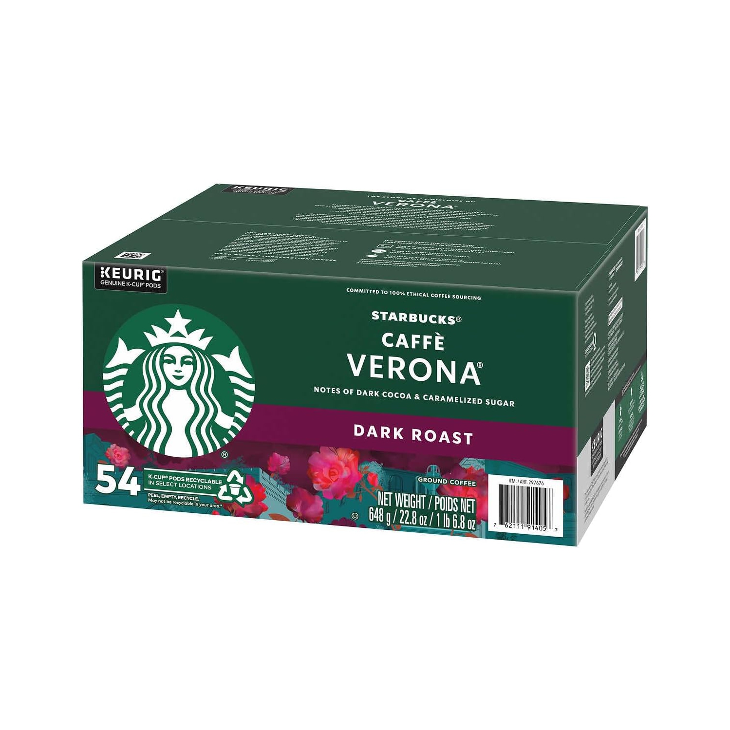 Café Verona de Starbucks, dosettes K-Cup pour cafetière K-Cup de Keurig, 54 unités, noir