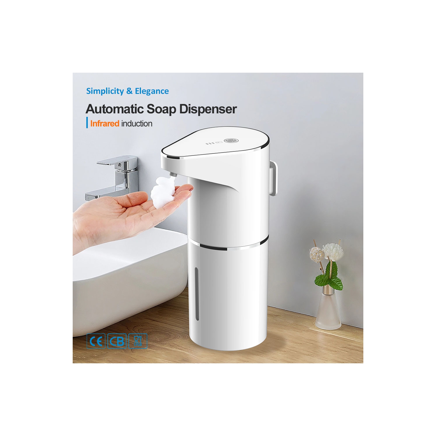 Automatic Induction Foam Hand Sanitizer, Touchless Soap Dispenser USB Rechargeable with Adjustable Foam Levels