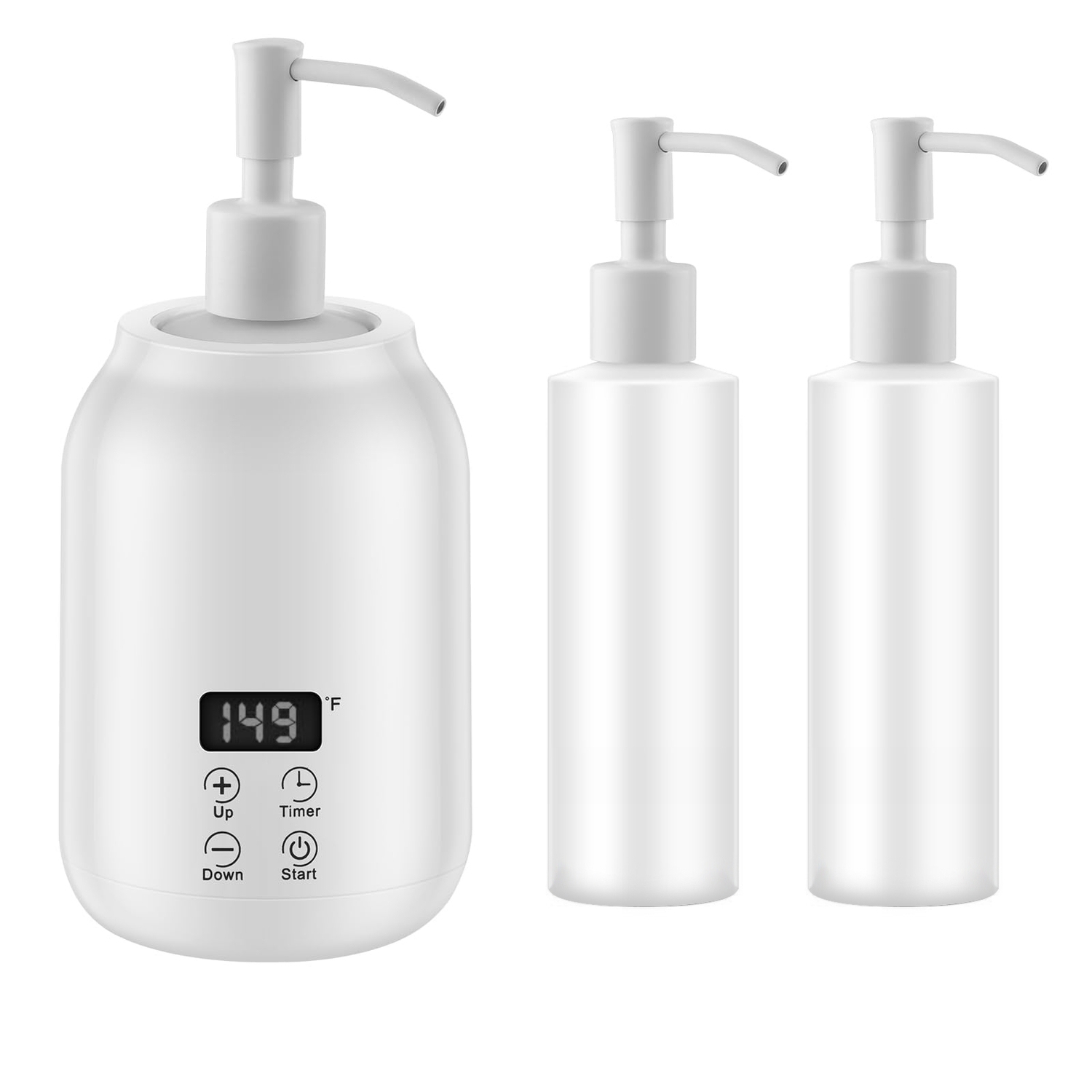 Massage Oil & Body Lotion Warmer Dispenser, Electric Massage Oil Digital Heater with Two Oil Bottles for Gel, Lube, Coconut Oil, Hand Cream