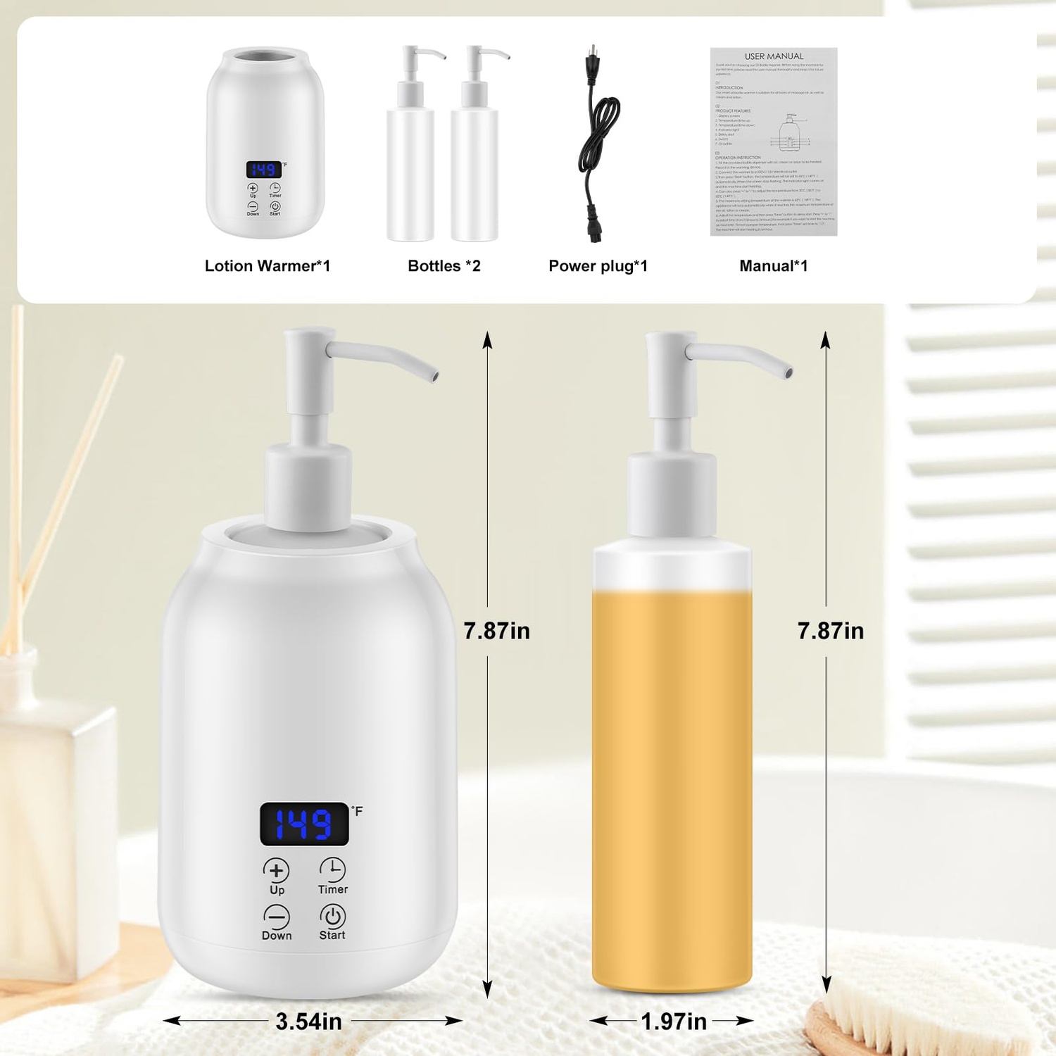 Massage Oil & Body Lotion Warmer Dispenser, Electric Massage Oil Digital Heater with Two Oil Bottles for Gel, Lube, Coconut Oil, Hand Cream