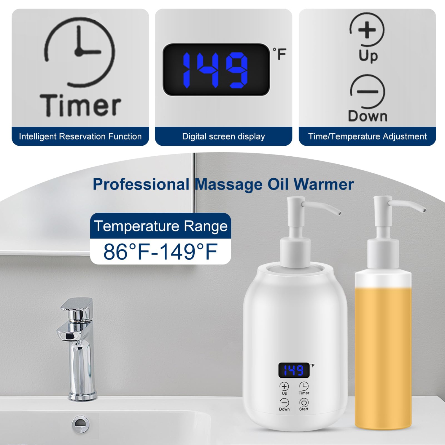 Massage Oil & Body Lotion Warmer Dispenser, Electric Massage Oil Digital Heater with Two Oil Bottles for Gel, Lube, Coconut Oil, Hand Cream