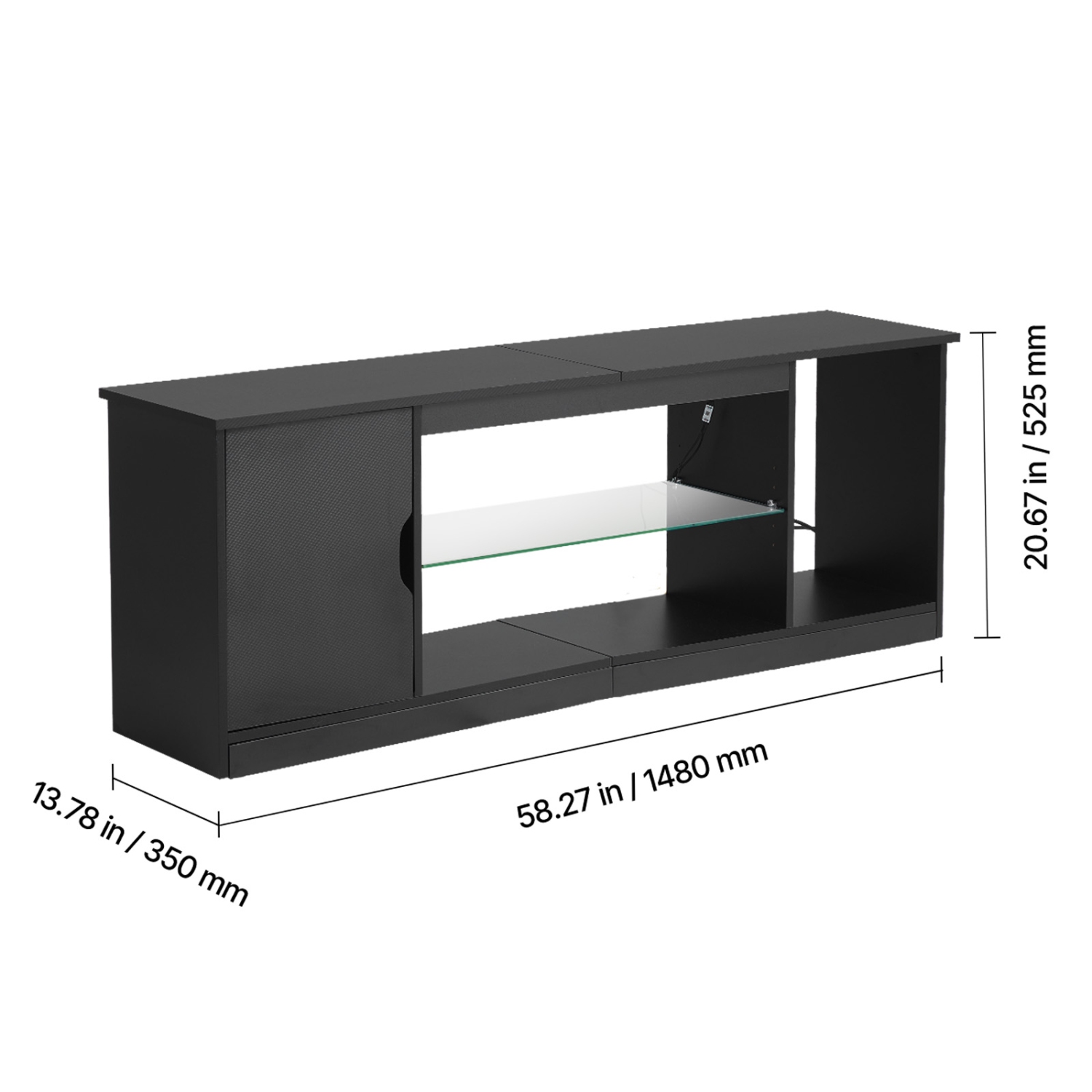 VEVOR TV Stand for TVs up to 65 inch, Modern Entertainment Center with Light Strip, Wooden TV Cabinet Storage with Glass Shelf and Adjustable