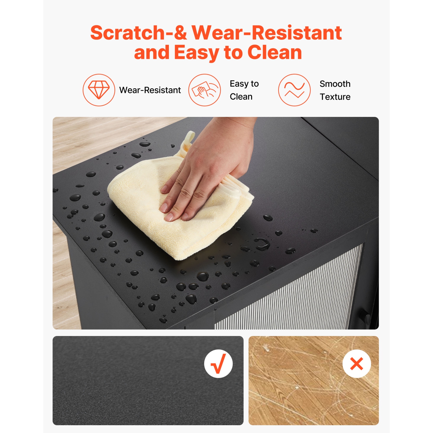 VEVOR TV Stand for TVs up to 65 inch, Modern Entertainment Center with Light Strip, Wooden TV Cabinet Storage with Glass Doors and Adjustable