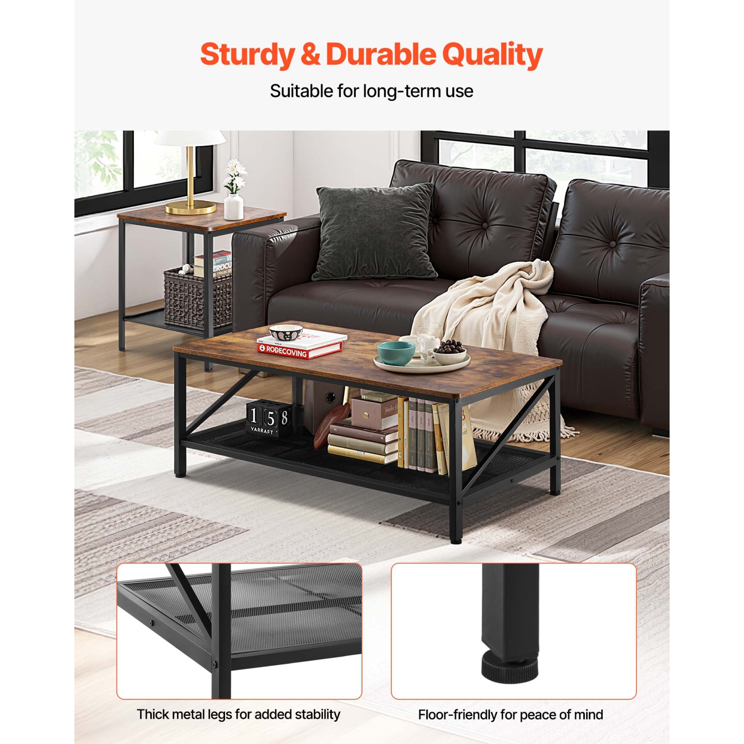 Ensemble de 3 tables de salon VEVOR, table basse industrielle de 41,3&nbsp;po avec 2 tables d'appoint carrées, tables basses et tables de bout