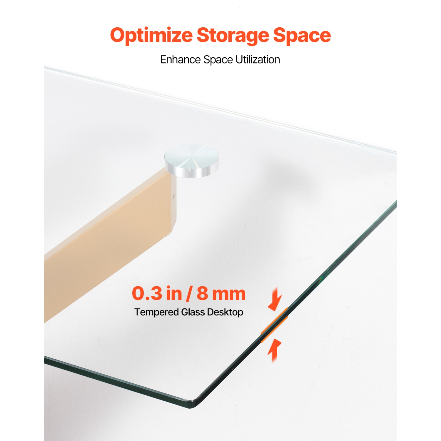 VEVOR Glass Coffee Table, Modern Rectangle Sofa Side Table with Tempered Glass Top & Iron Cross-Legs, Golden Geometric Consloe Desk with Adjustable