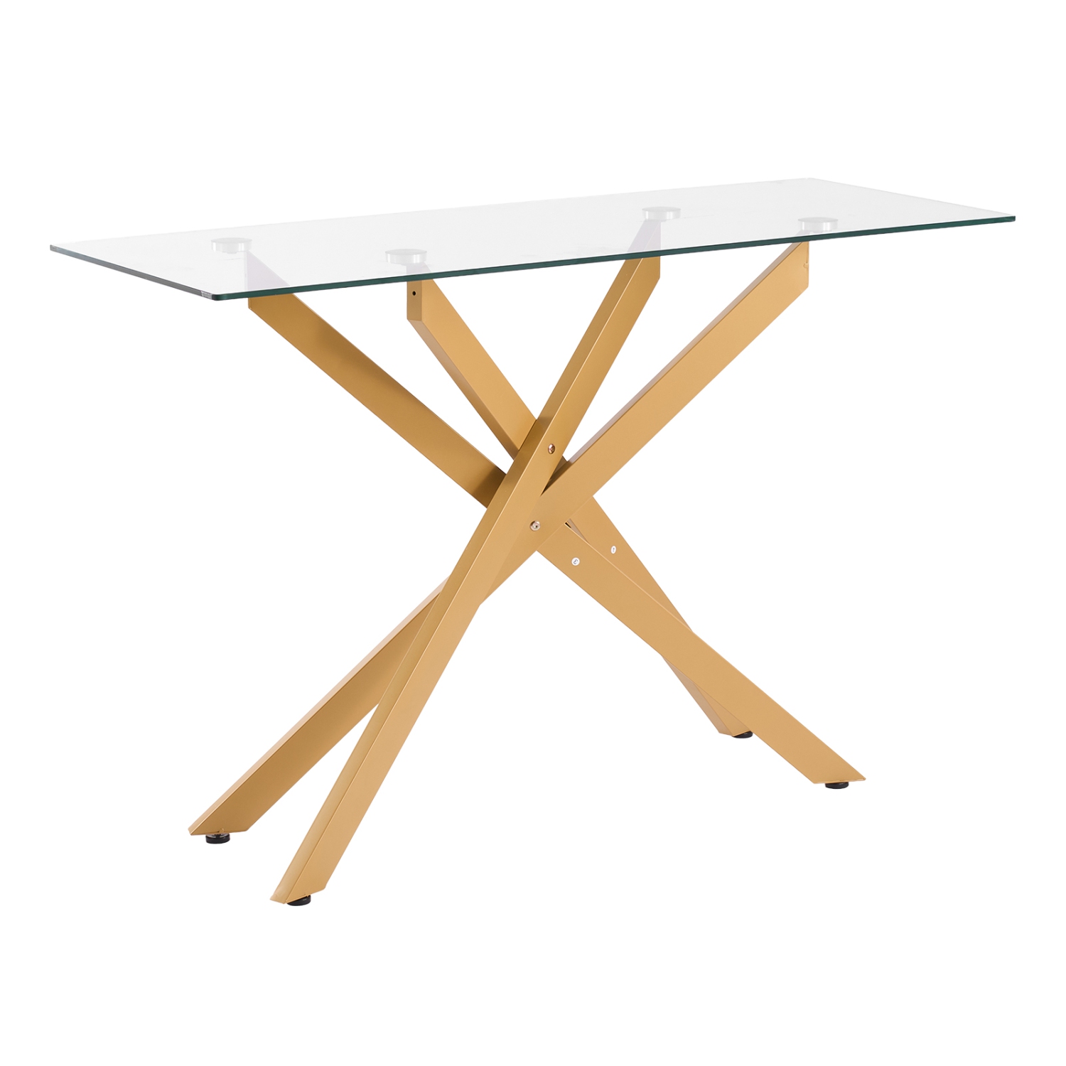 VEVOR Glass Coffee Table, Modern Rectangle Sofa Side Table with Tempered Glass Top & Iron Cross-Legs, Golden Geometric Consloe Desk with Adjustable