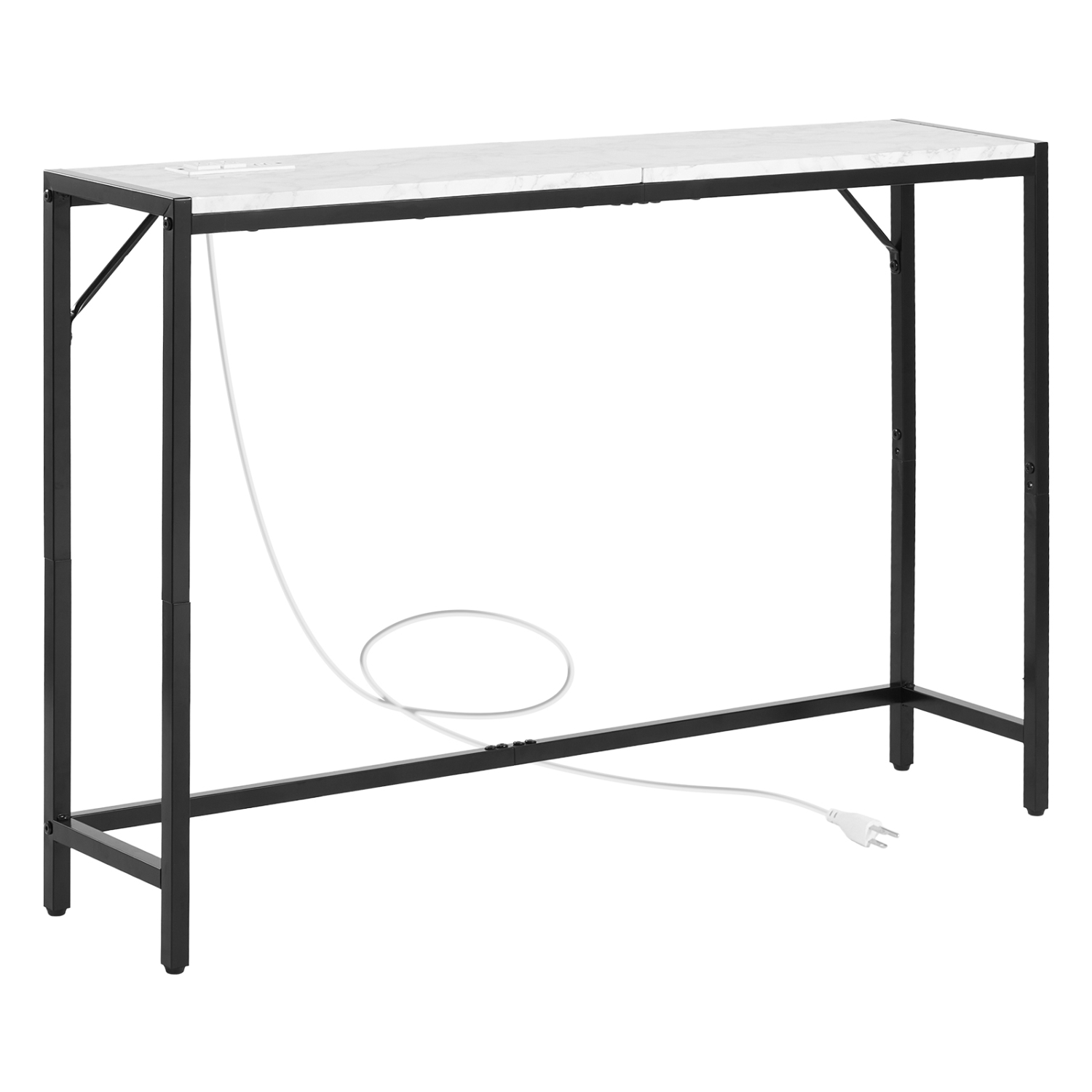 VEVOR Marble Console Table, Modern Narrow Long Console Table with Power Outlet, Thin Sofa Side Table with Iron Tubes, Anti-Tip Device and Triangular