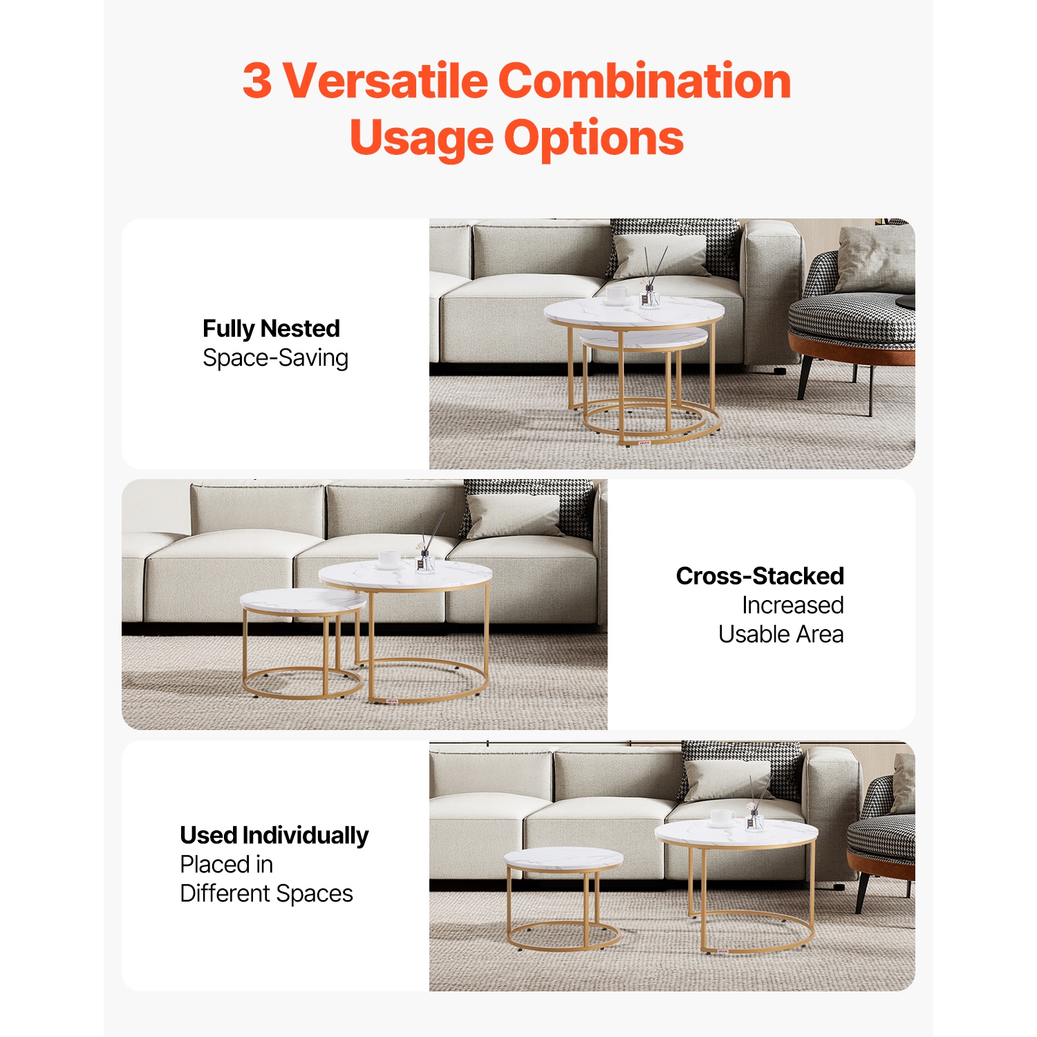 Ensemble de 2 tables basses gigognes VEVOR, table basse ronde de 27,6&nbsp;po, tables gigognes pour petite place, tables d'appoint Vintage avec cadre