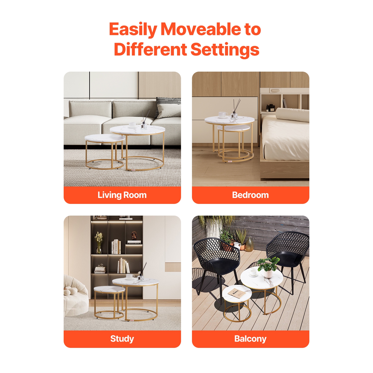 Ensemble de 2 tables basses gigognes VEVOR, table basse ronde de 27,6&nbsp;po, tables gigognes pour petite place, tables d'appoint Vintage avec cadre