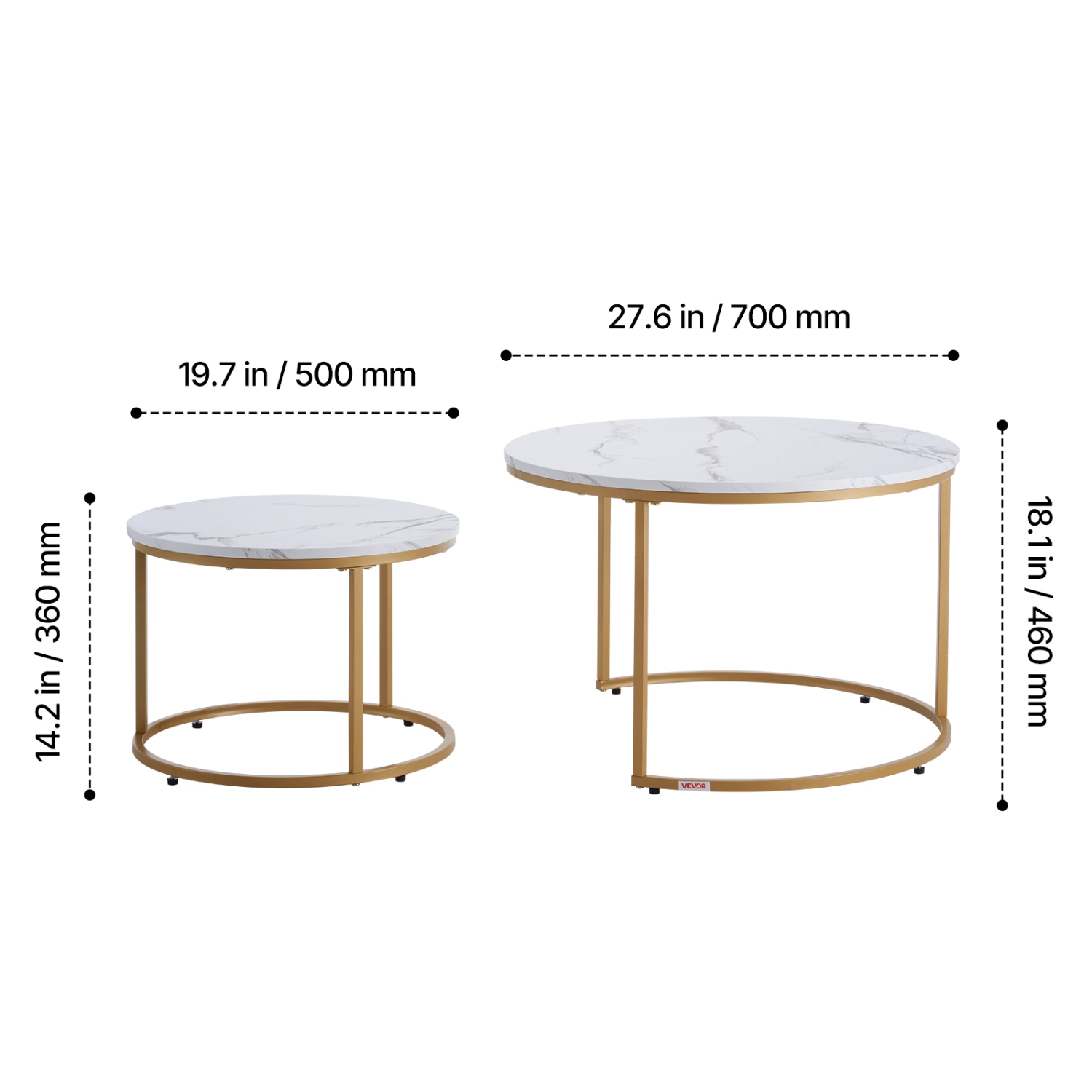 Ensemble de 2 tables basses gigognes VEVOR, table basse ronde de 27,6&nbsp;po, tables gigognes pour petite place, tables d'appoint Vintage avec cadre