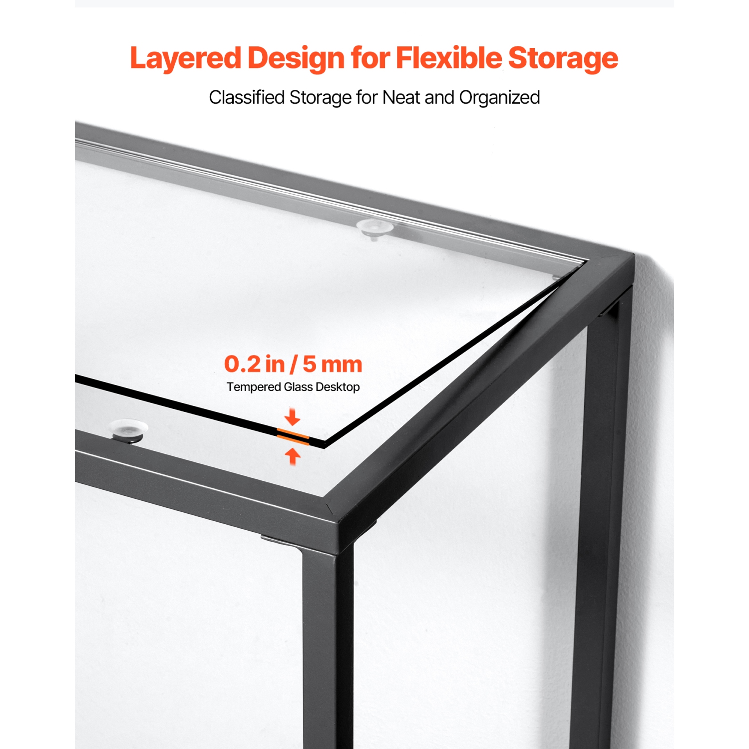 Console en verre à 2 niveaux VEVOR, table d'appoint rectangulaire moderne avec dessus en verre trempé et pattes en fer, bureau en nid d'or avec
