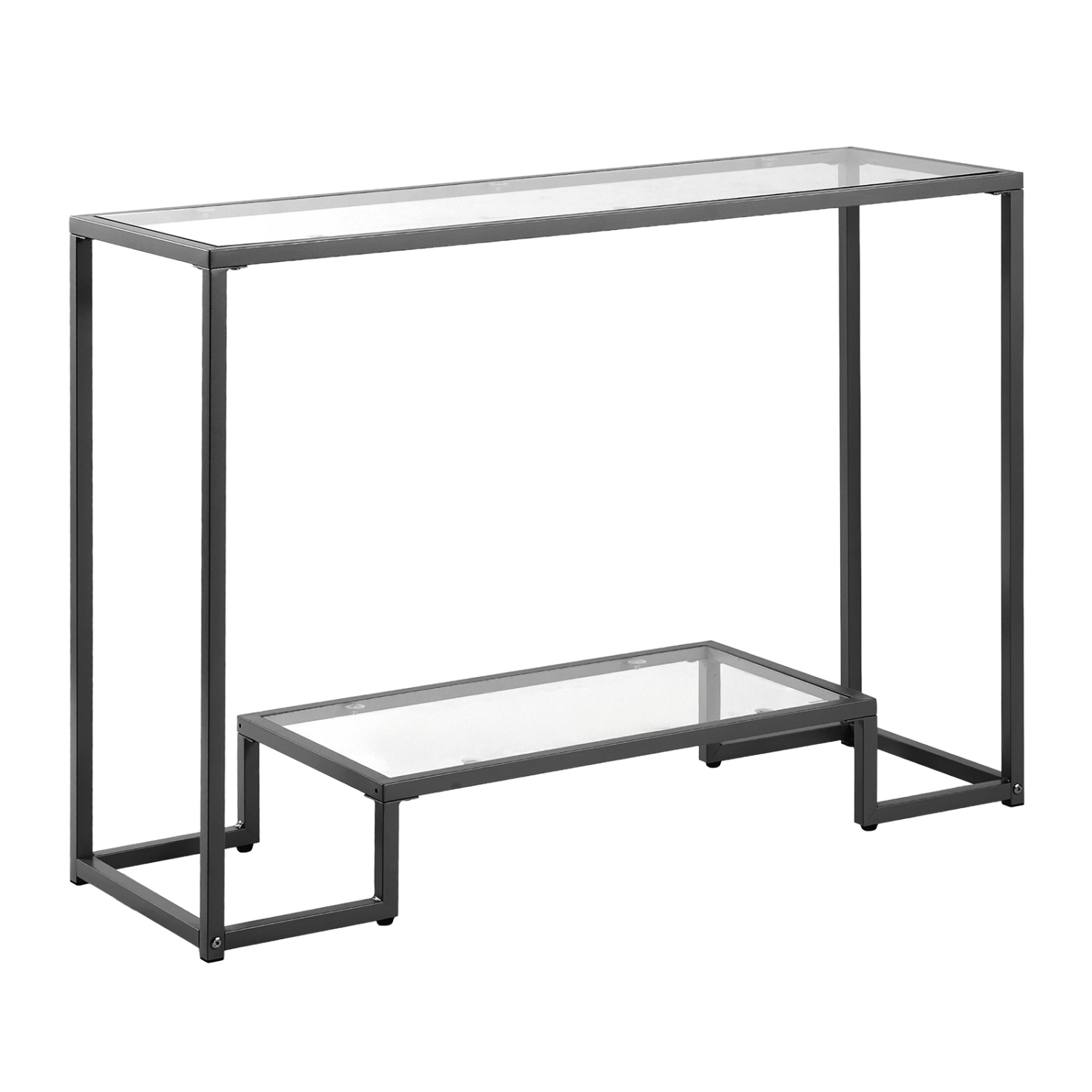 Console en verre à 2 niveaux VEVOR, table d'appoint rectangulaire moderne avec dessus en verre trempé et pattes en fer, bureau en nid d'or avec