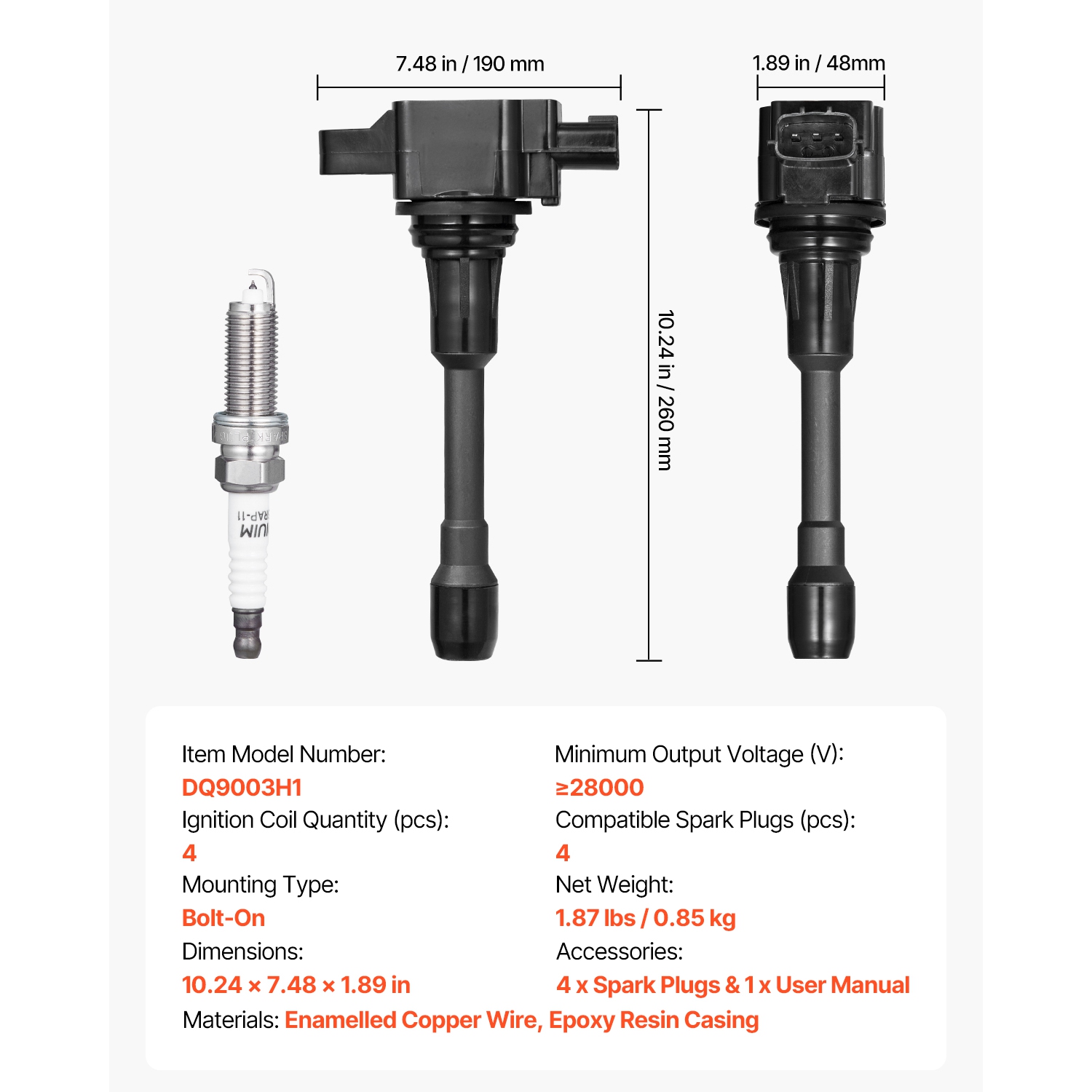 Ensemble de bobines d'allumage et bougies VEVOR 4 Set, compatible avec Nissan Altima Versa Sentra Cube Rogue NV200 2,5&nbsp;L 1,6&nbsp;L 2,0&nbsp;L