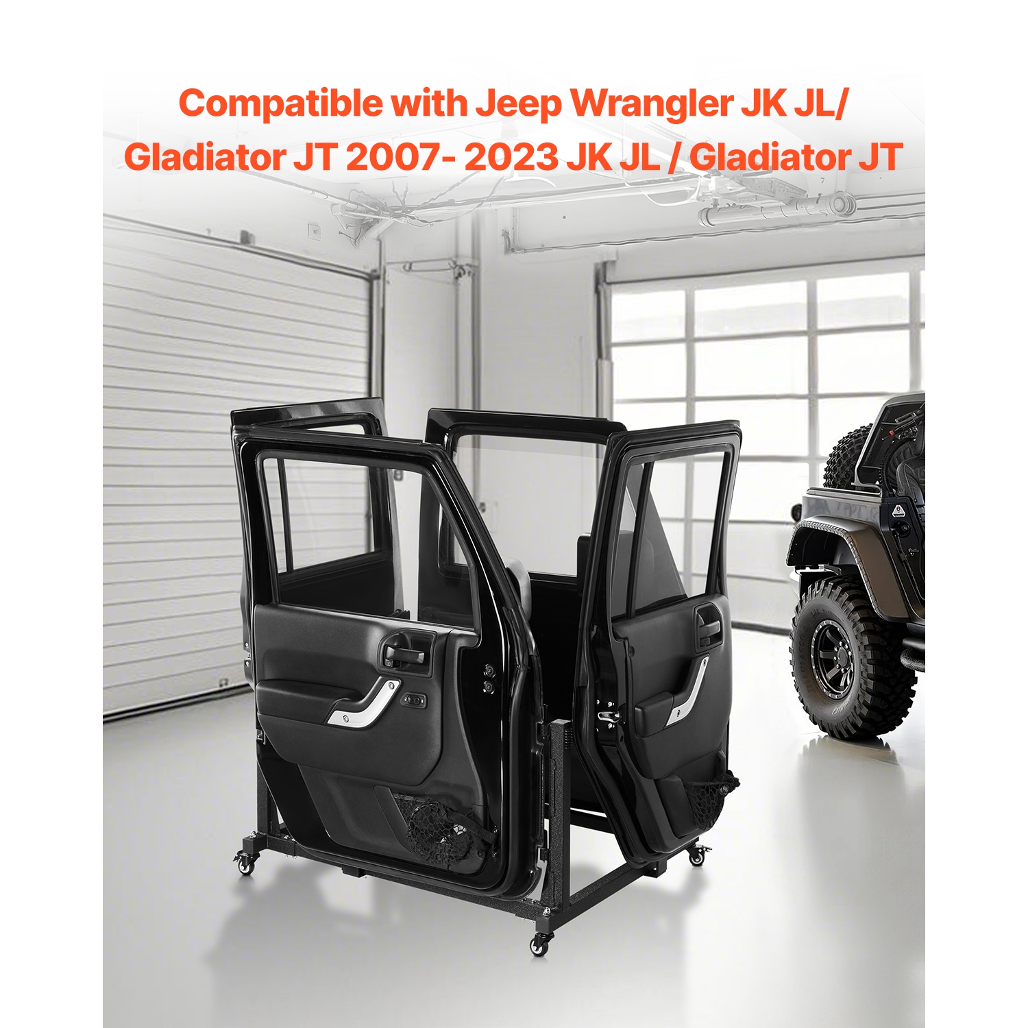 VEVOR 4 Doors Jeep Door Storage Cart, Moveable Storage Cart Rack with Thickened Rubber Cushion,Sturdy Car Door Holder Cart Fit for Jeep Wrangler JK