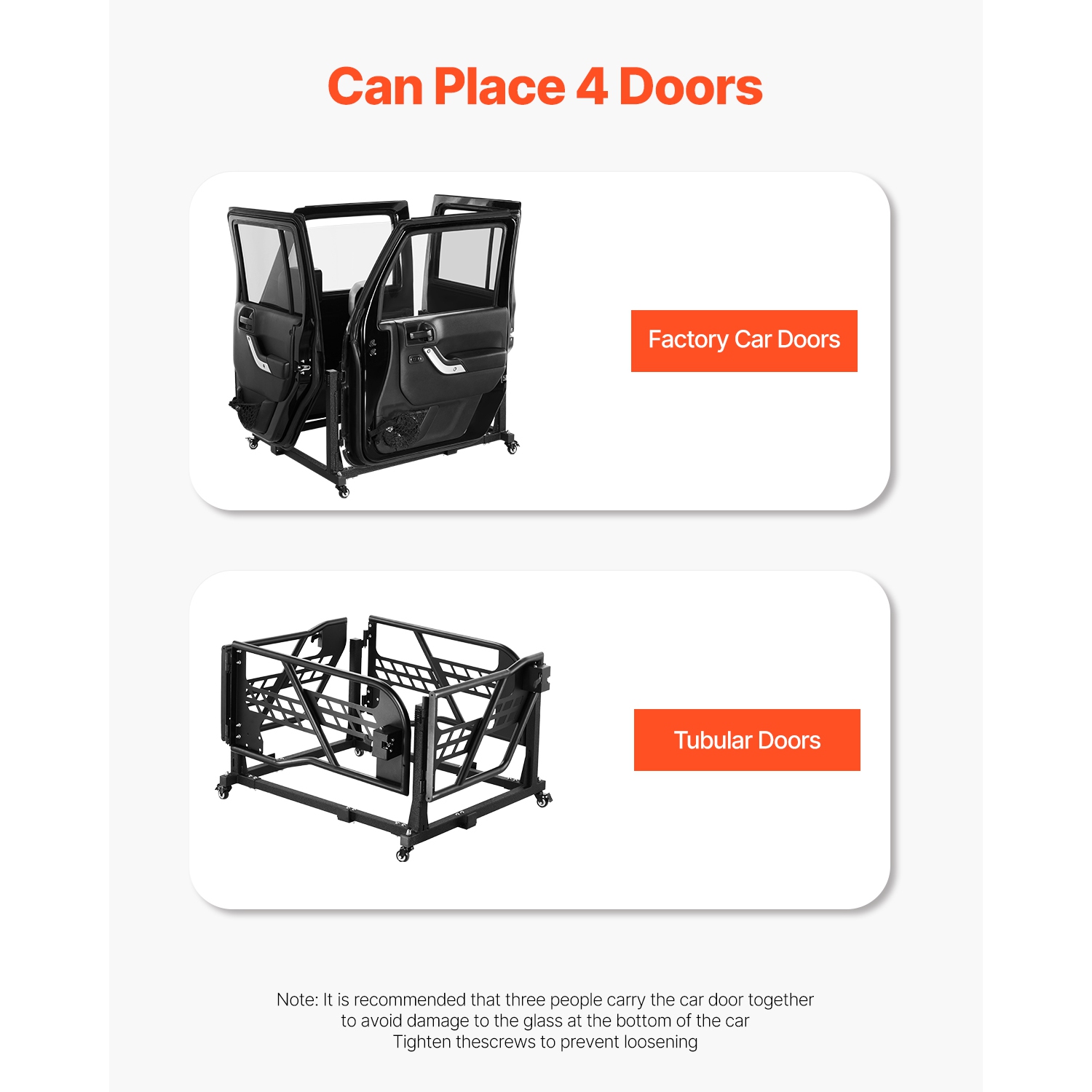 VEVOR 4 Doors Jeep Door Storage Cart, Moveable Storage Cart Rack with Thickened Rubber Cushion,Sturdy Car Door Holder Cart Fit for Jeep Wrangler JK