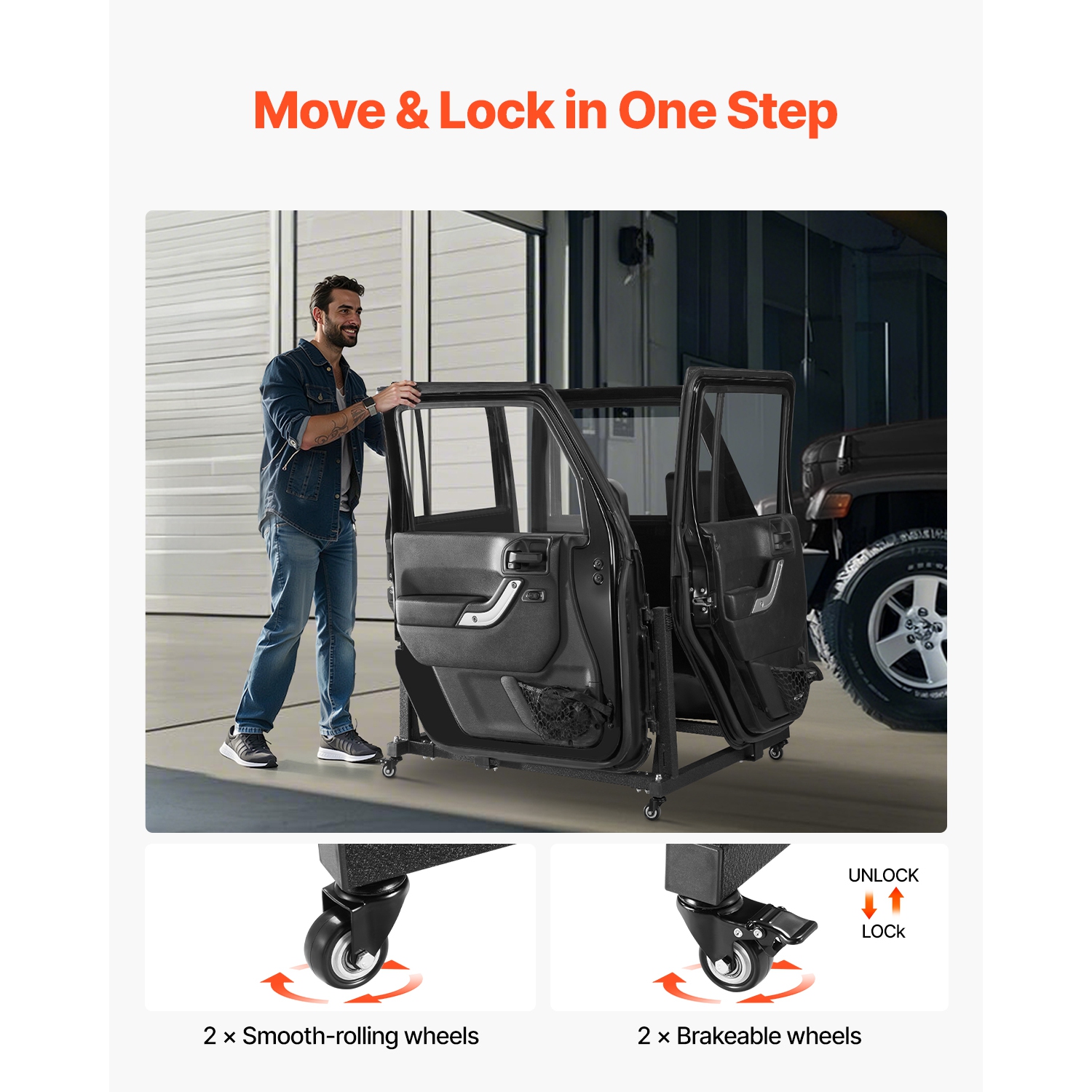 VEVOR 4 Doors Jeep Door Storage Cart, Moveable Storage Cart Rack with Thickened Rubber Cushion,Sturdy Car Door Holder Cart Fit for Jeep Wrangler JK